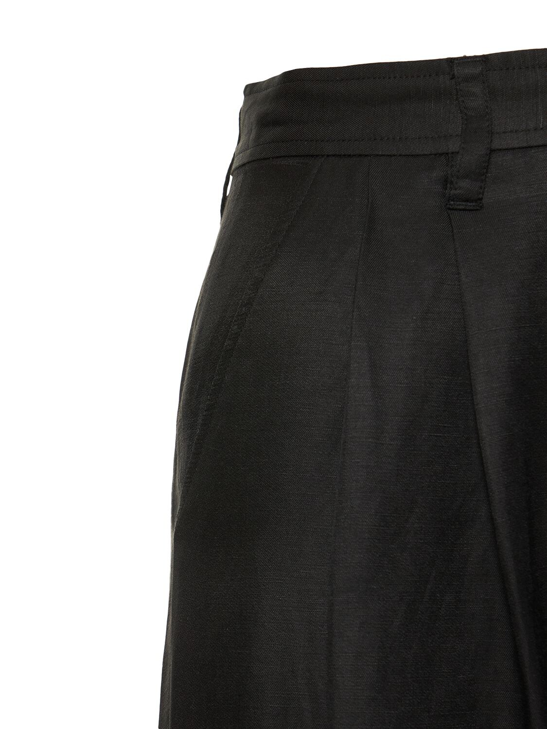 Shop Anine Bing Carrie Wide Linen Blend Pants In Black