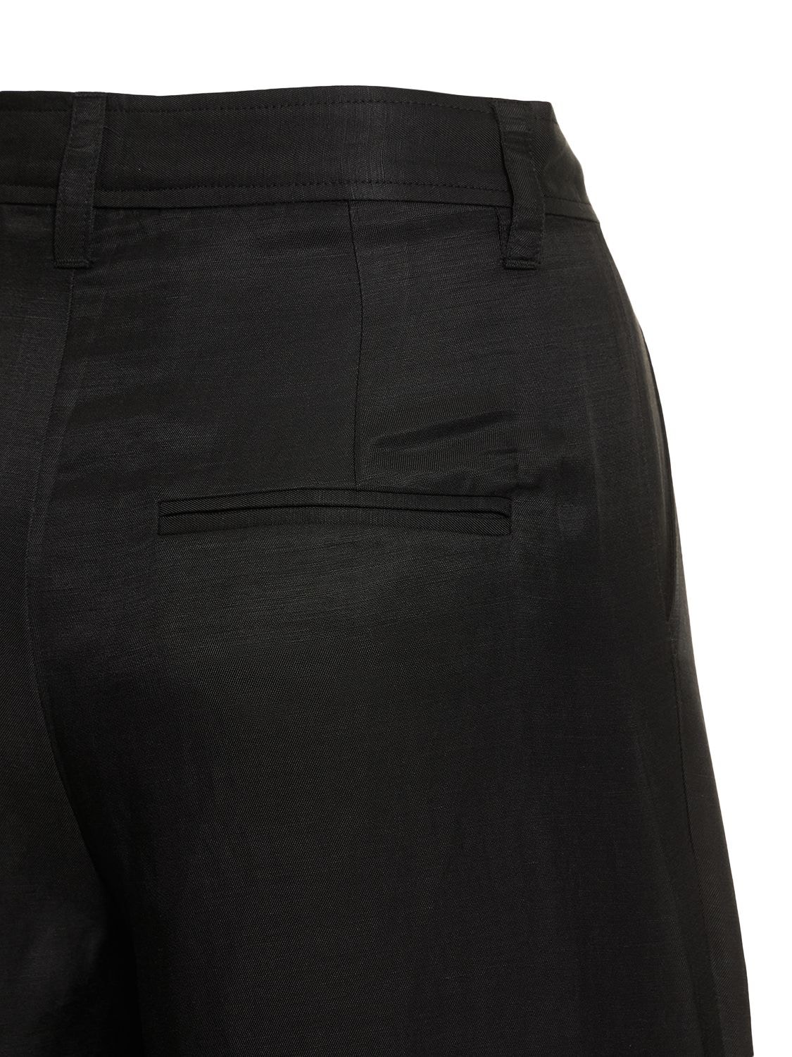 Shop Anine Bing Carrie Wide Linen Blend Pants In Black