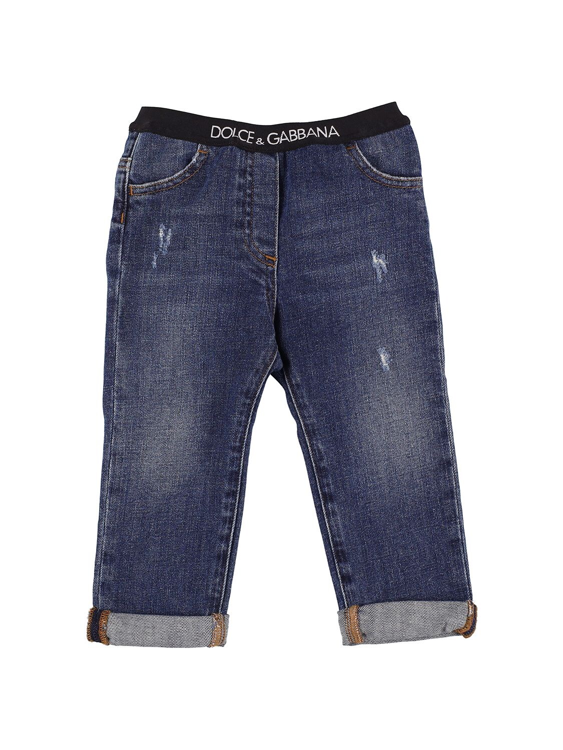 Dolce & Gabbana Kids' Logo Print Washed Denim Effect Pants
