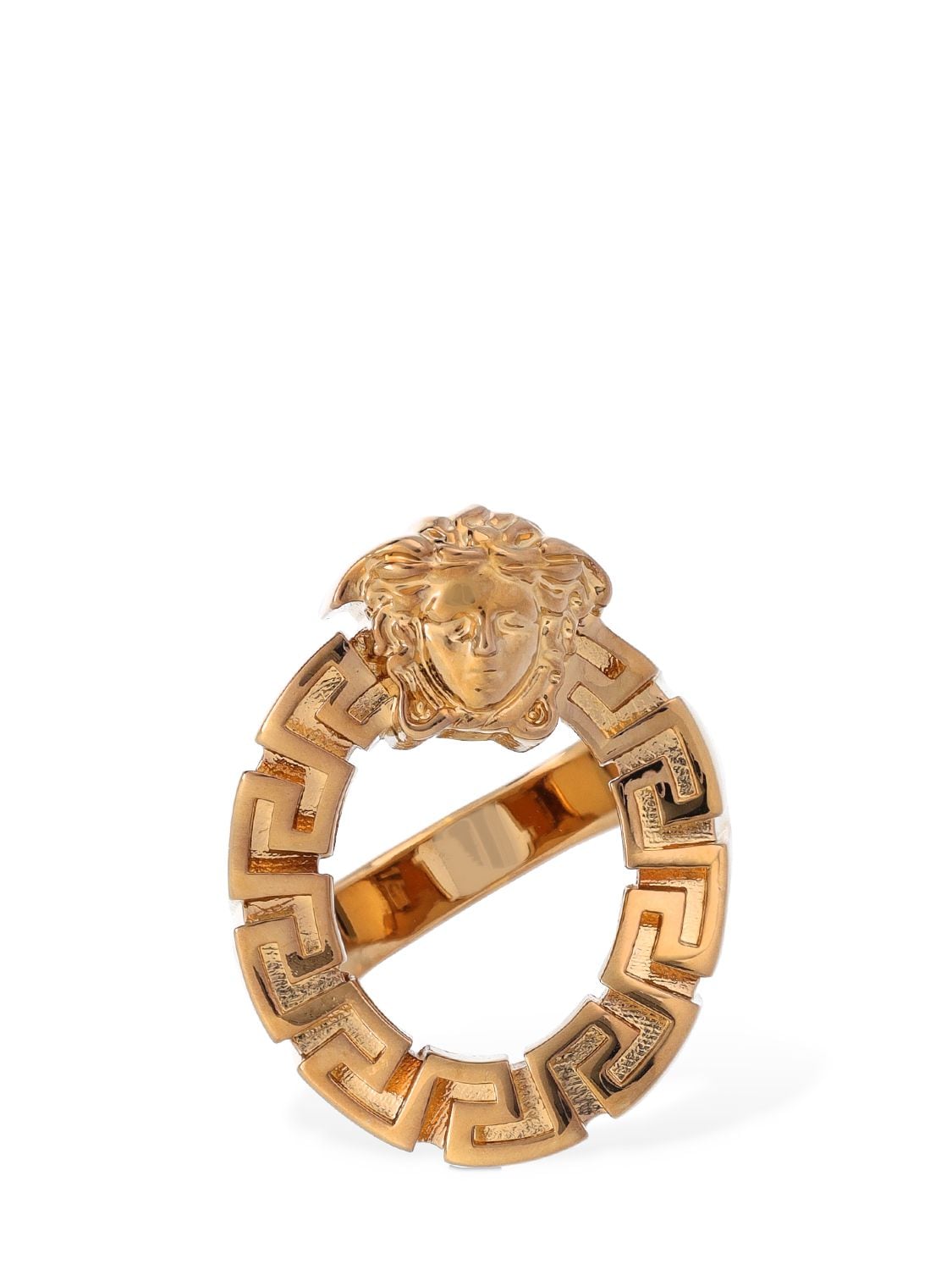 Shop Versace Greek Motif & Medusa Ring In Gold