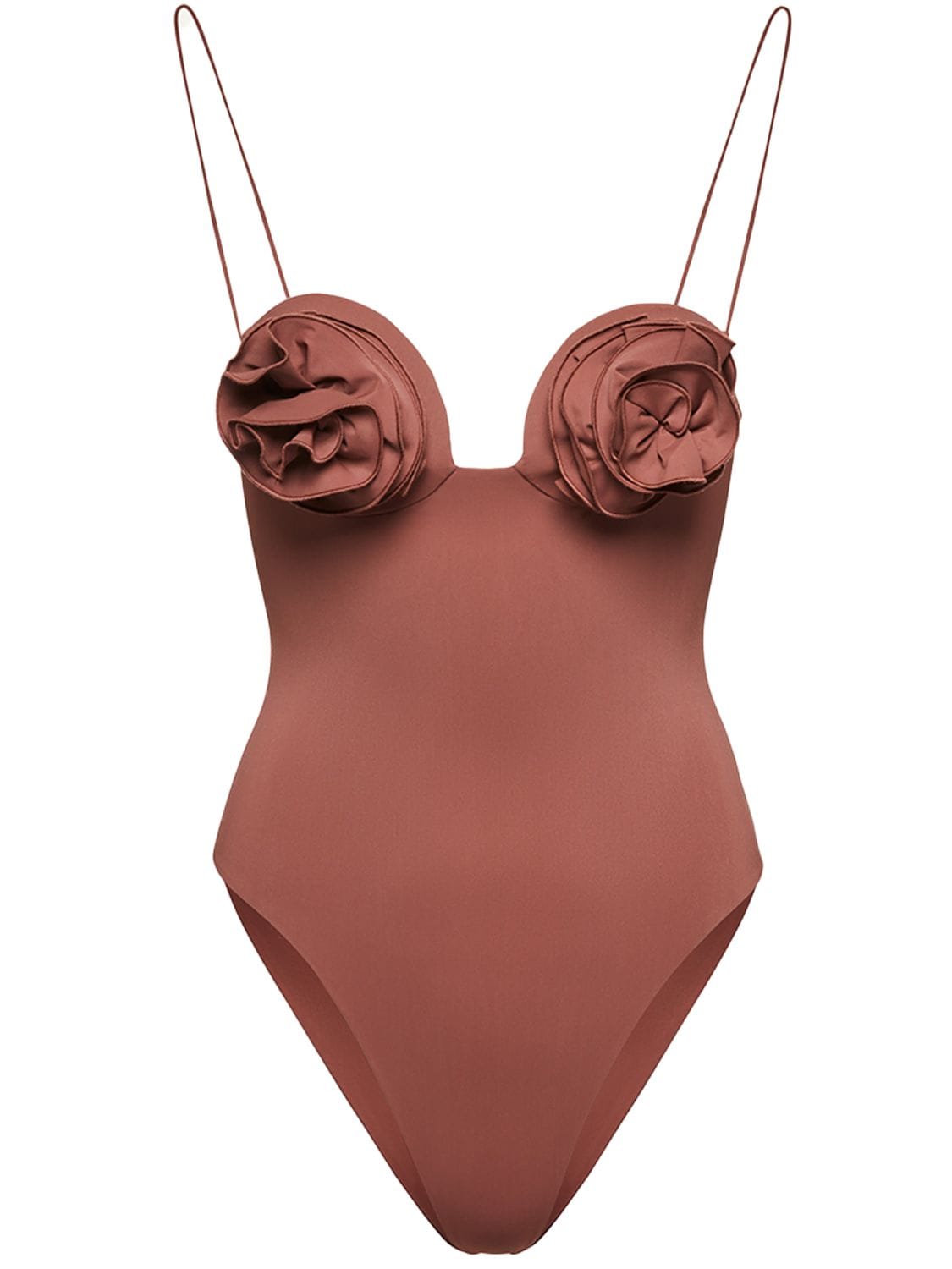 Magda Butrym 3d Flower Jersey One Piece Swimsuit In Brown