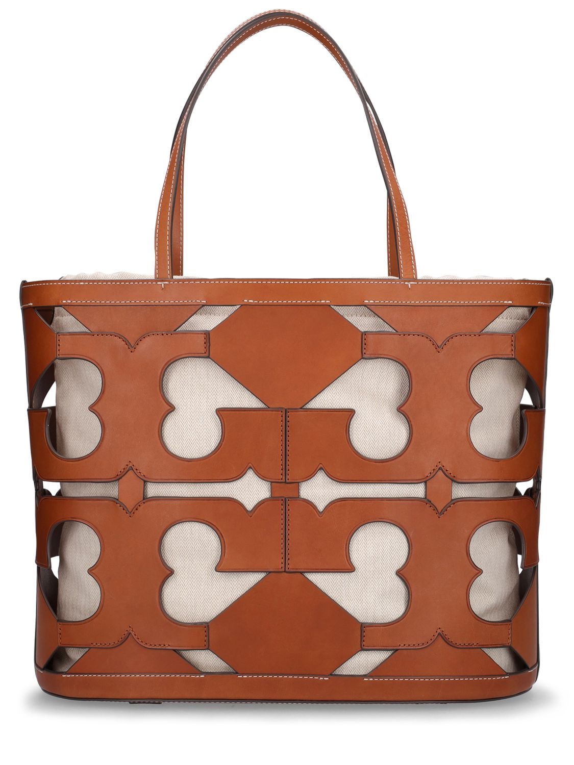 Tory Burch Cutout Logo Leather Tote Bag In Classic Cuoio Modesens