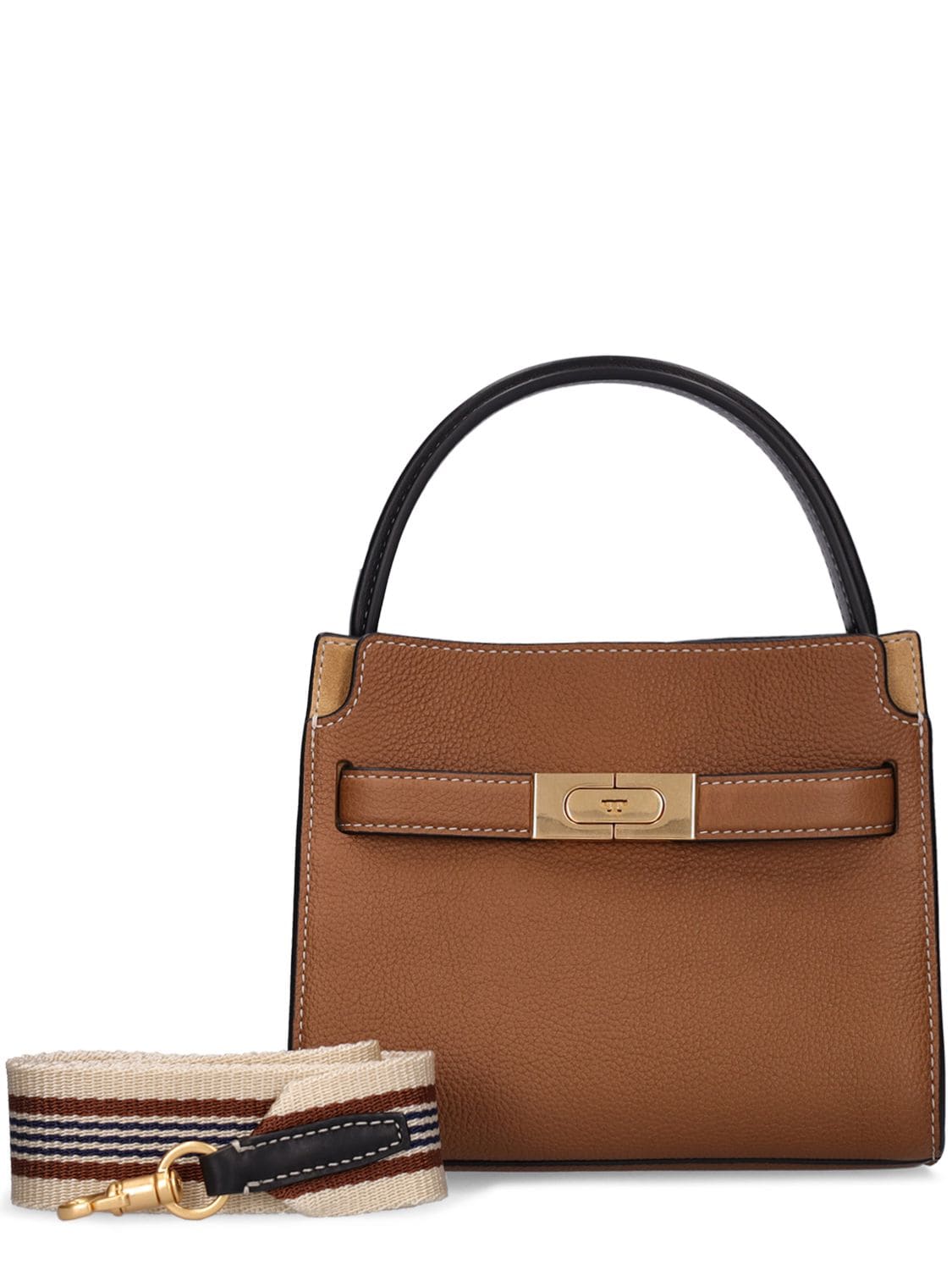 Shop Tory Burch Petite Double Lee Radziwill Pebbled Bag In Tigers Eye