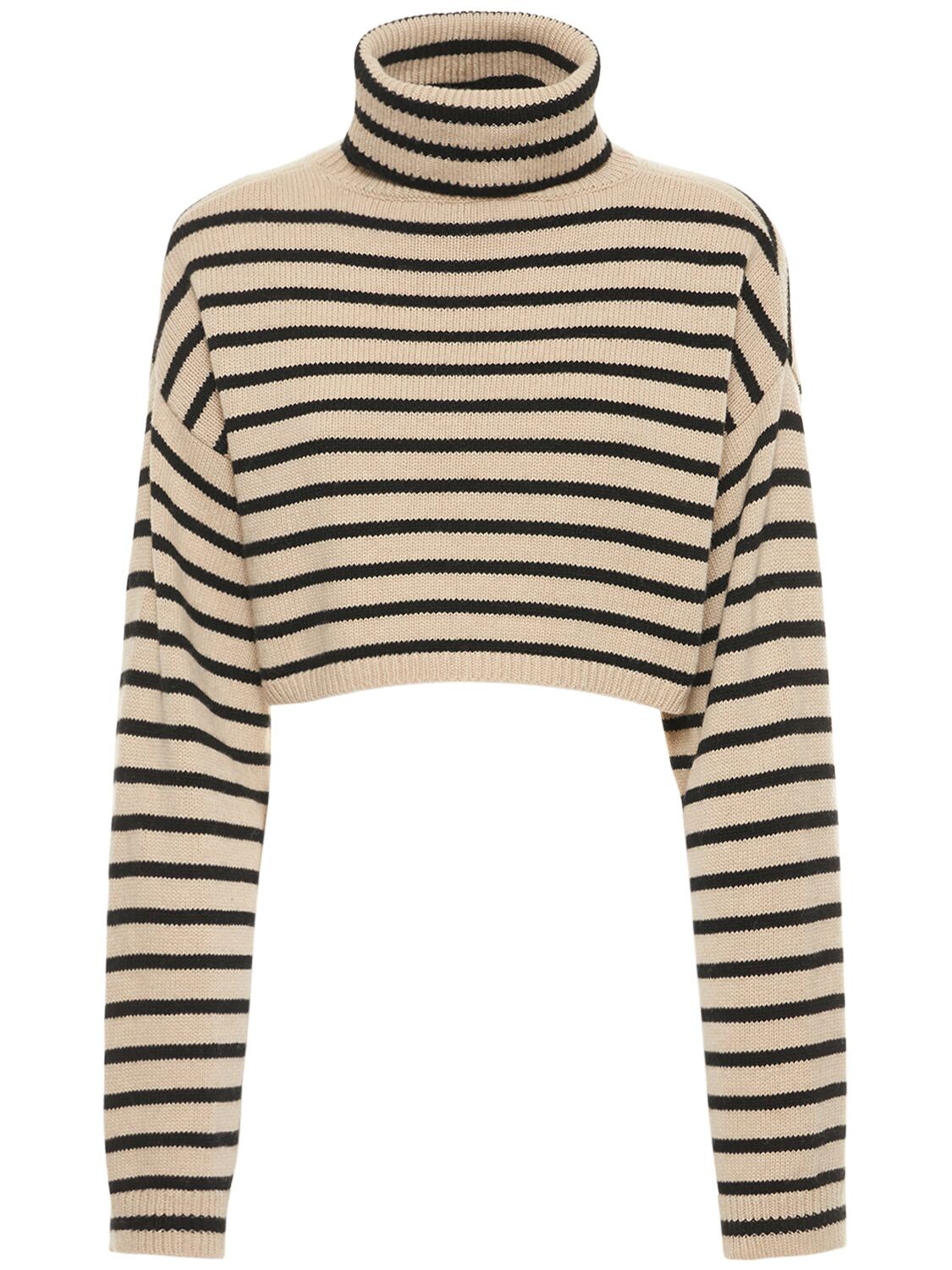 The Frankie Shop Athina Cropped Wool Blend Sweater In Beige,black ...