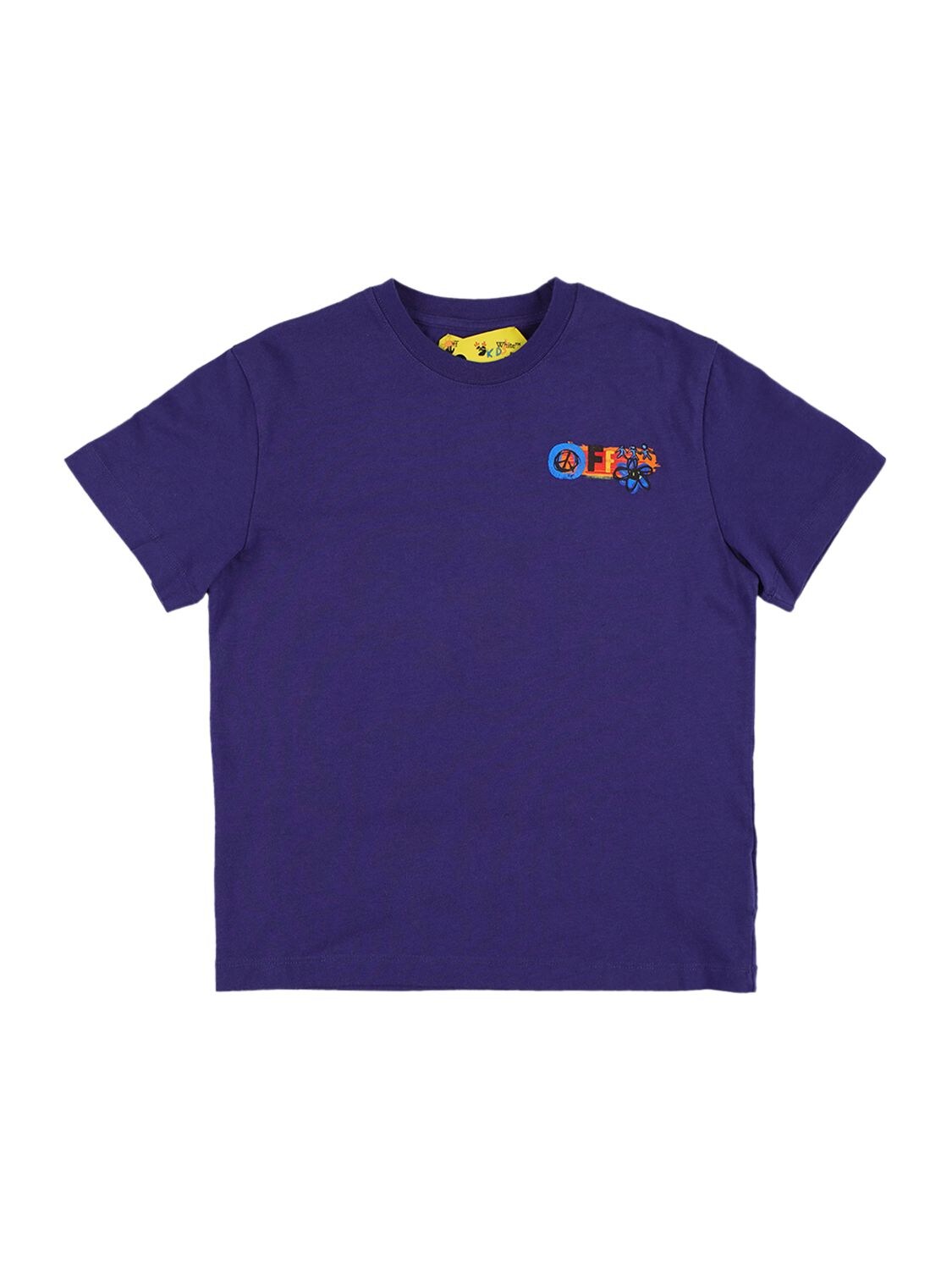 Off-white Kids' Logo Print Cotton Jersey T-shirt In Blue
