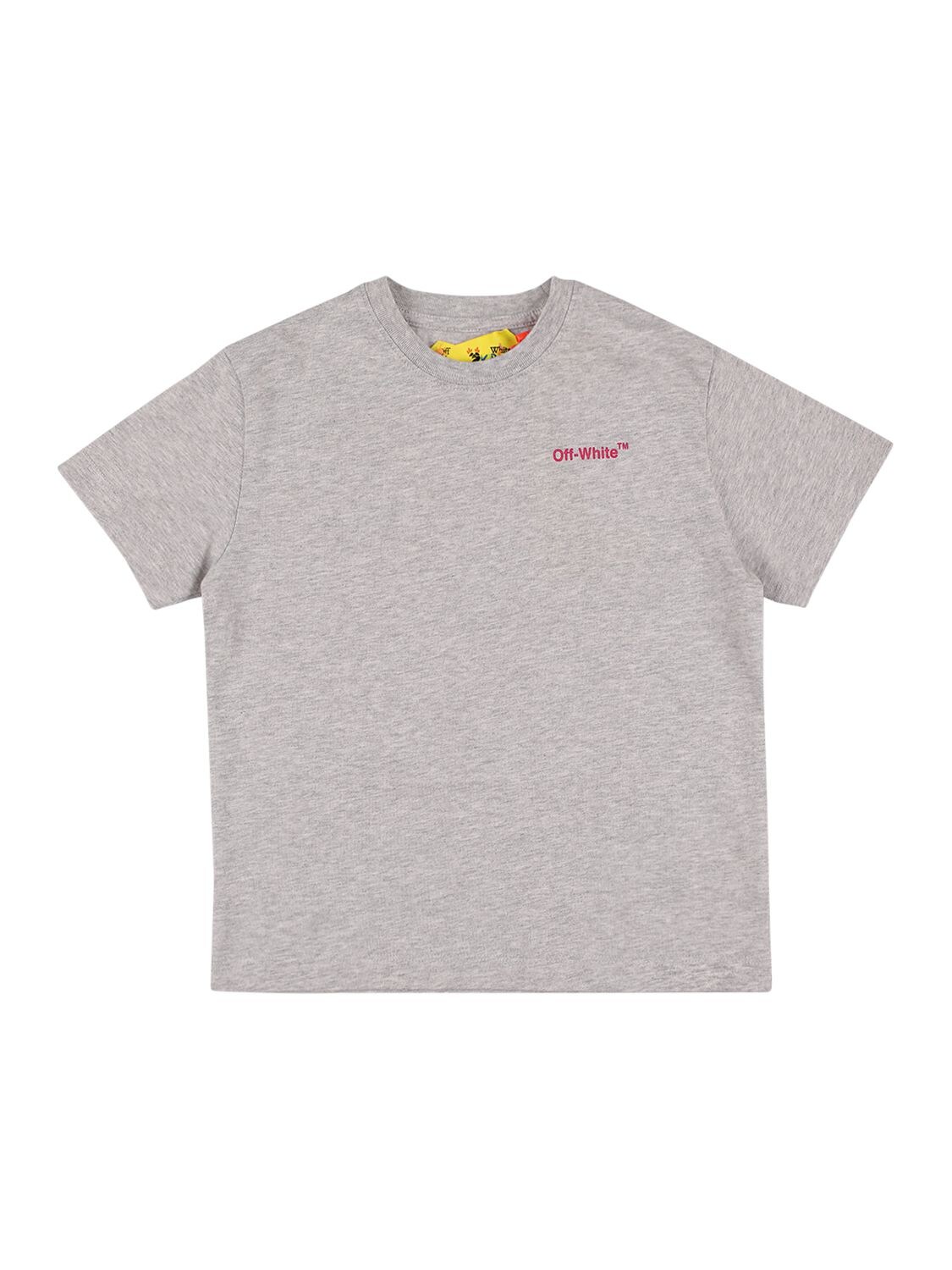 Off-white Kids' Logo Print Cotton Jersey T-shirt In Grey