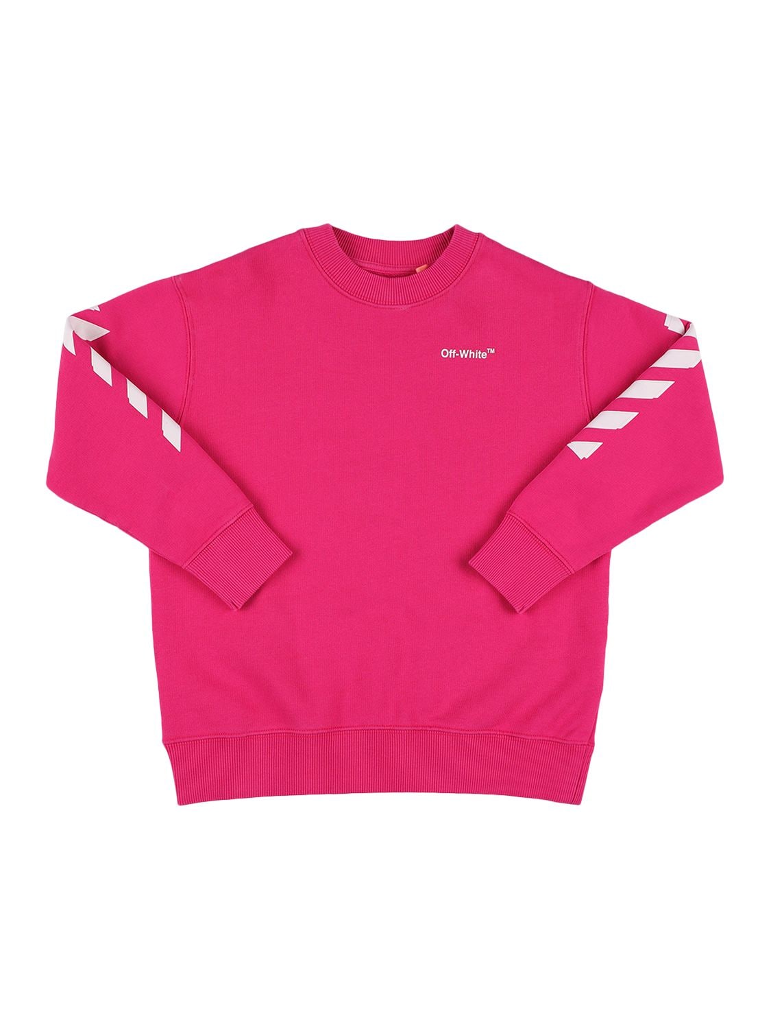 Off-white Kids Arrows Pink Logo Cotton Sweatshirt In Fuchsia