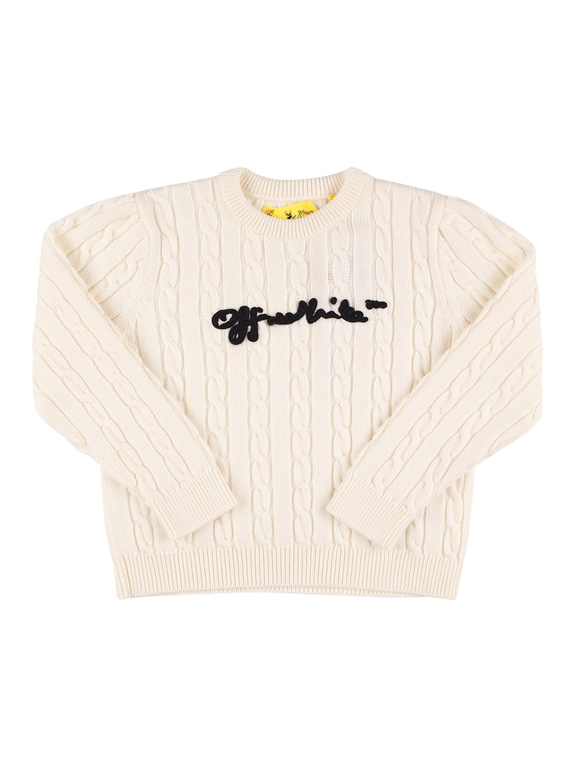 Off-white Kids' Wool Cable Knit Sweater In Off White
