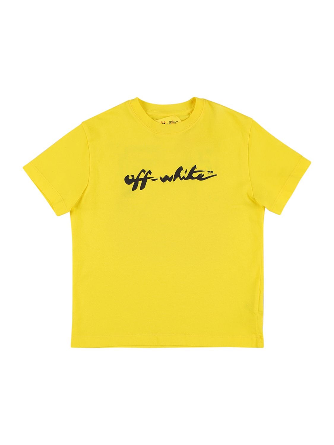 Off-white Kids' Logo Print Cotton Jersey T-shirt In Yellow