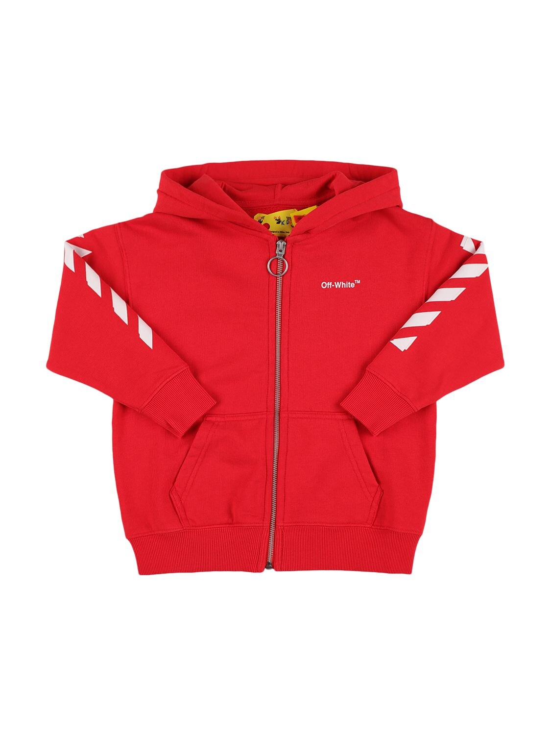 Off-white Kids' Cotton Zip-up Sweatshirt Hoodie In Red