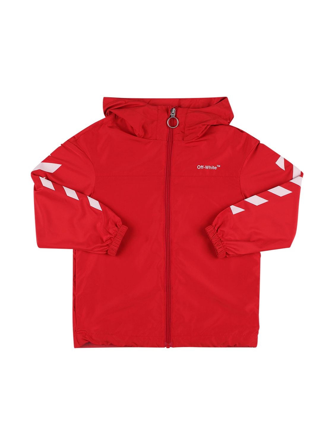 Off-white Kids' Printed Nylon Windbreaker Jacket In Red