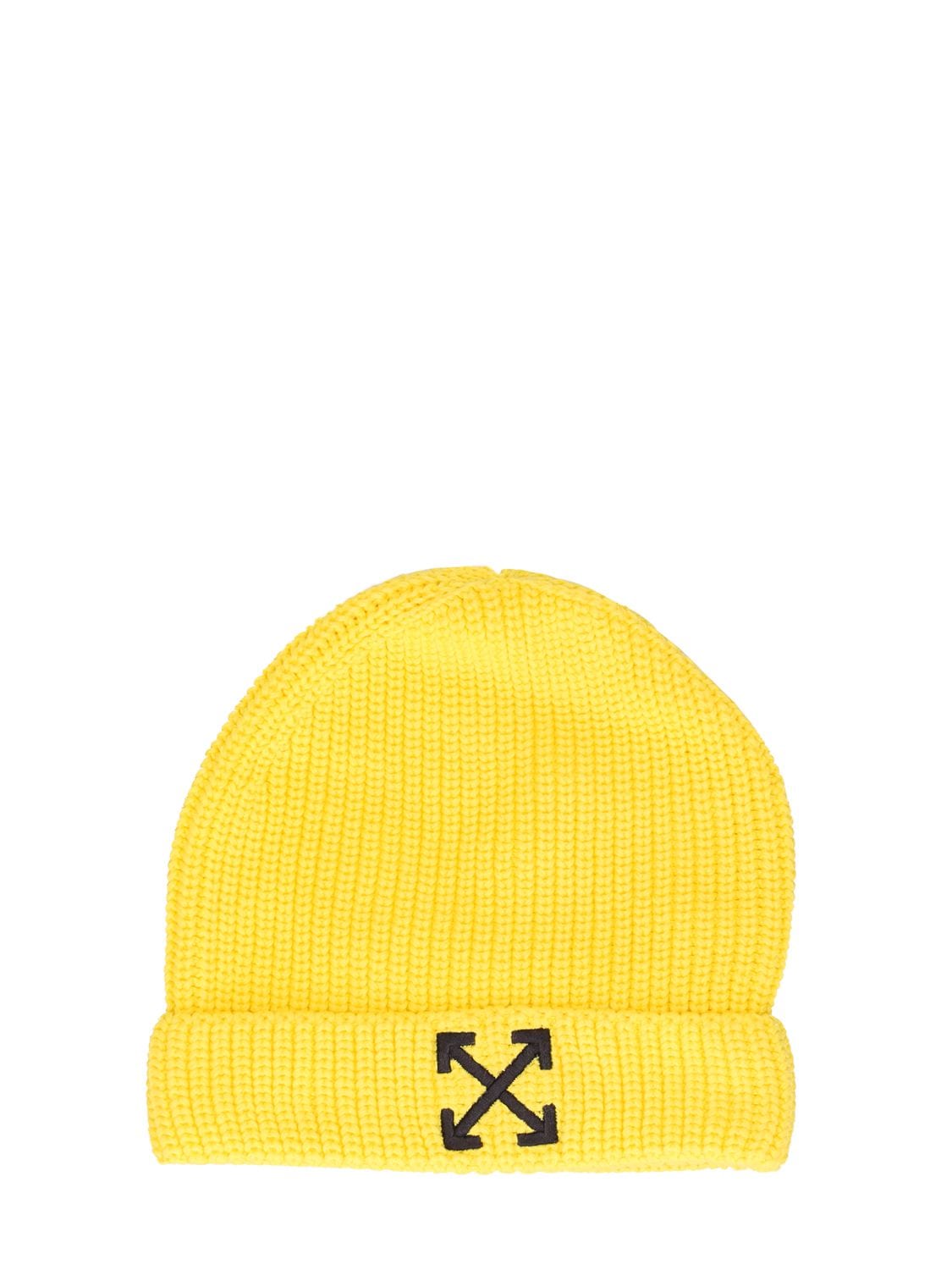 OFF-WHITE EMBROIDERED LOGO COTTON BEANIE HAT