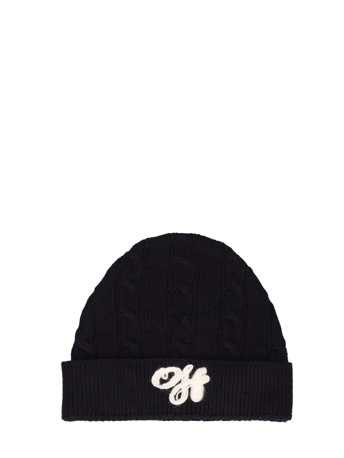 Off-white Kids' Embroidered Logo Wool Beanie Hat In Black