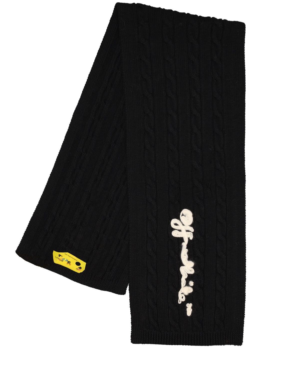 Off-white Kids' Embroidered Logo Wool Scarf In Black