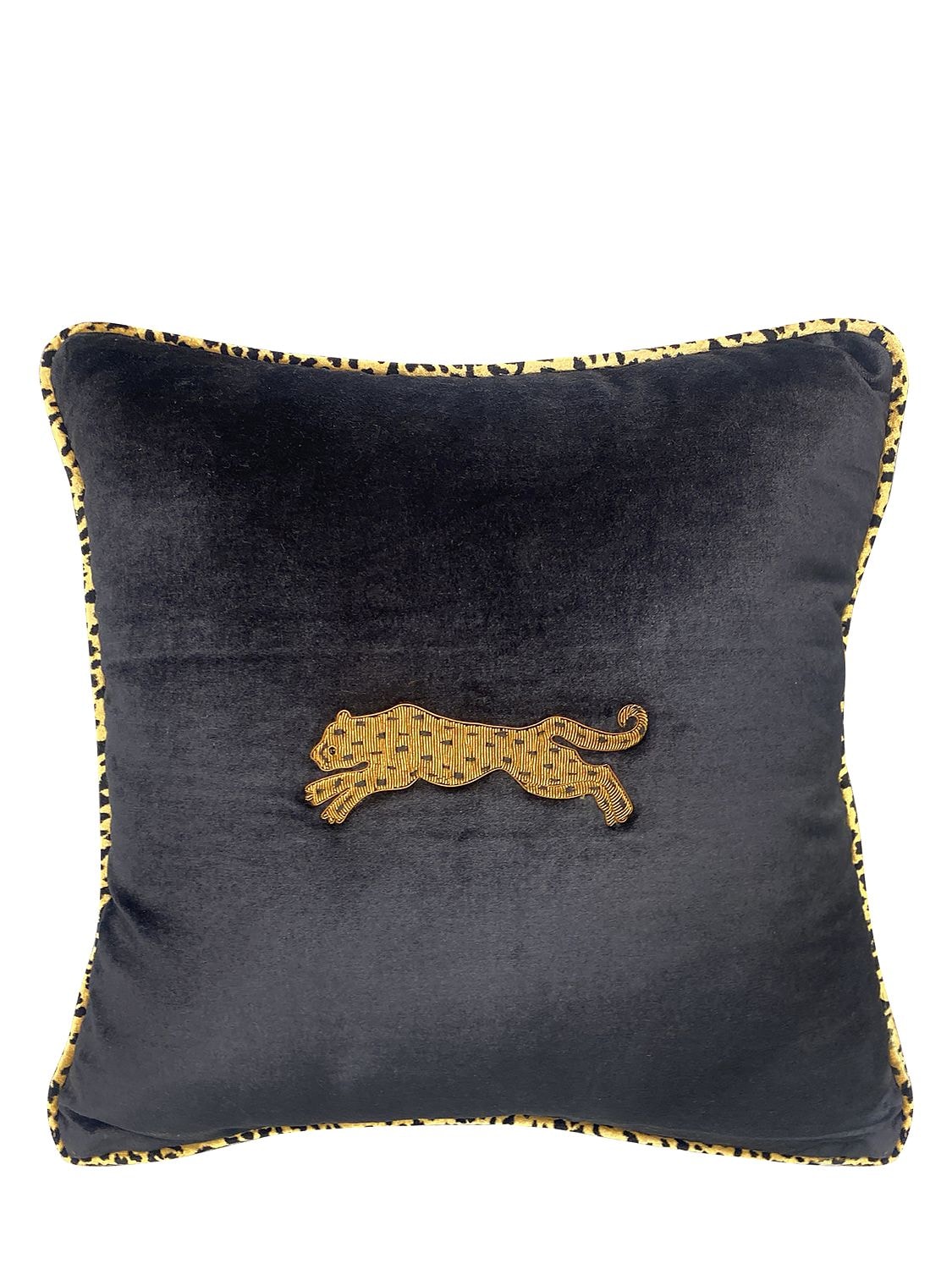Les Ottomans Embroidered Velvet Cushion In Black