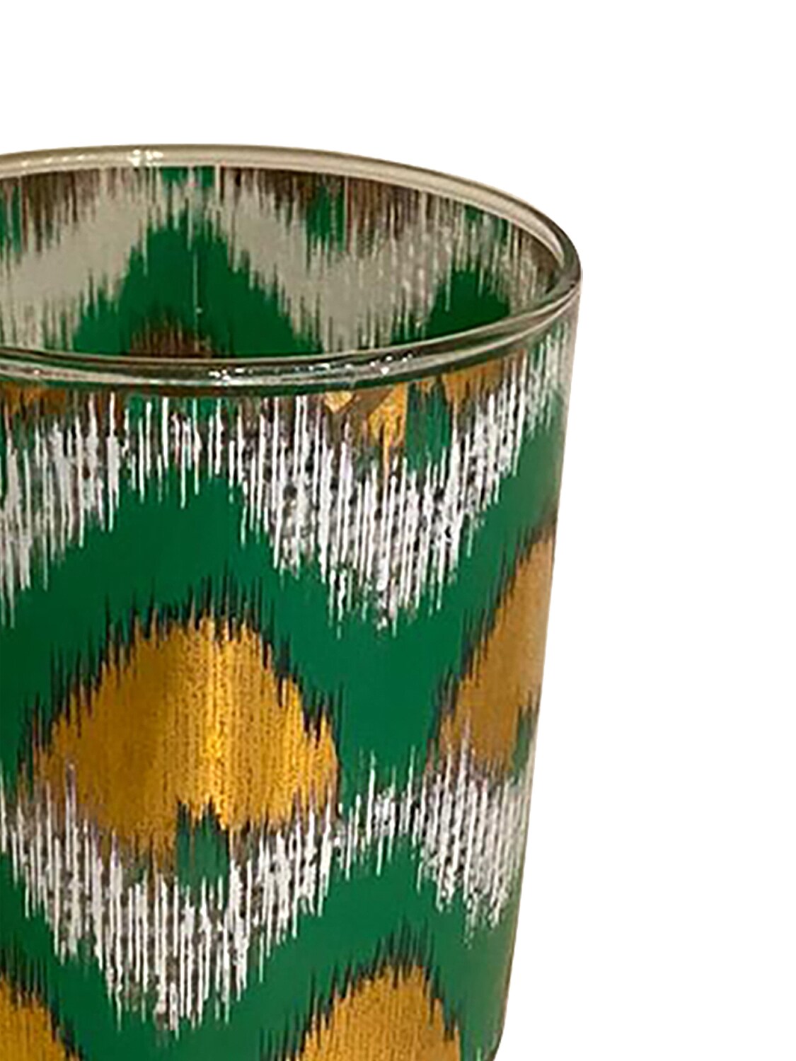 Shop Les Ottomans Set Of 4 Ikat Gold Glasses In Gold,green