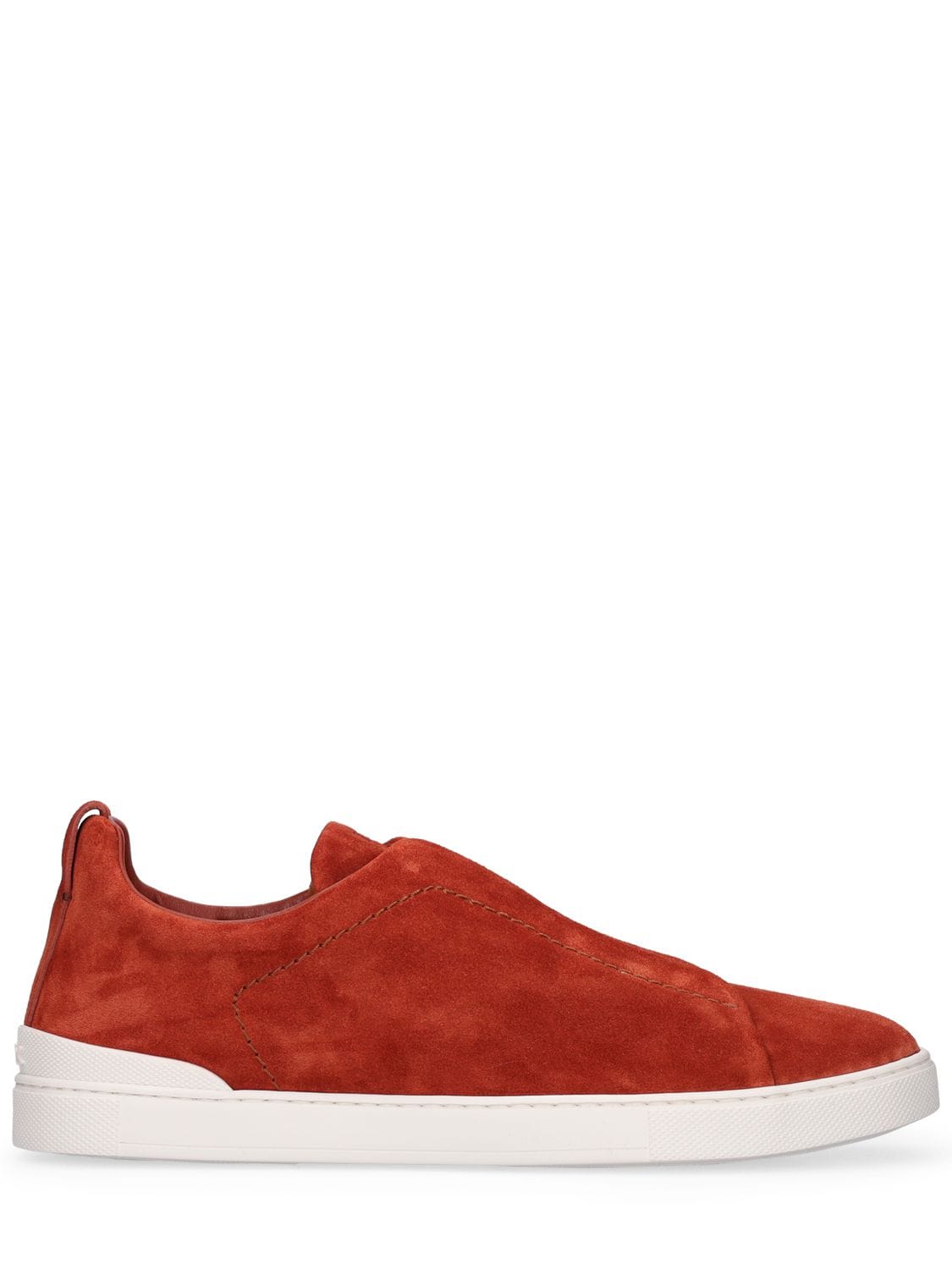 Zegna Triple Stitch Leather Low-top Sneakers In Rust