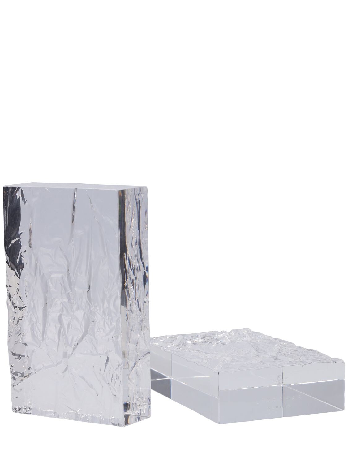 Shop L'afshar Set Of 2 Crushed Iced Bookends In Transparent