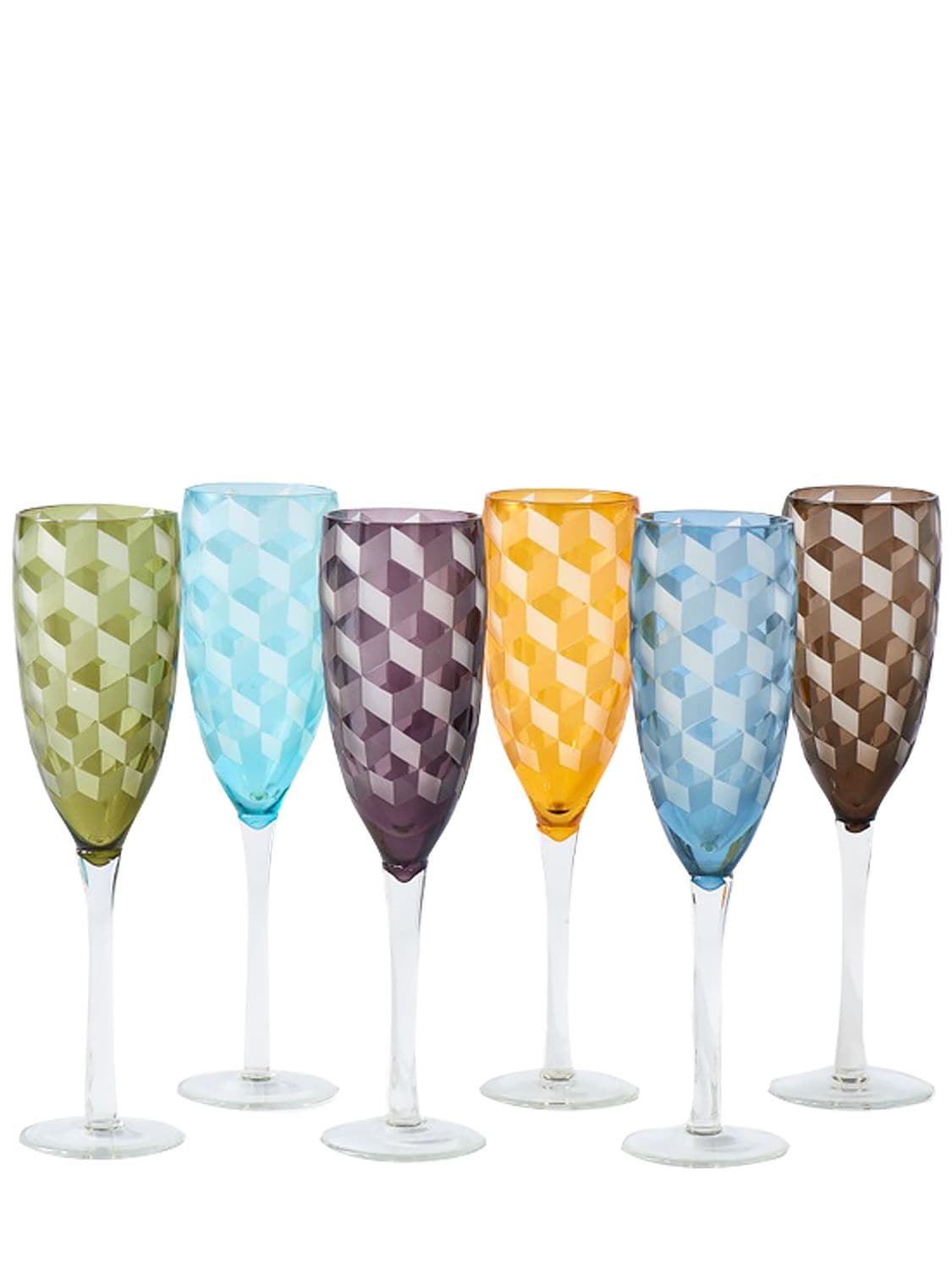 Image of Set Of 6 Multicolor Champagne Glasses