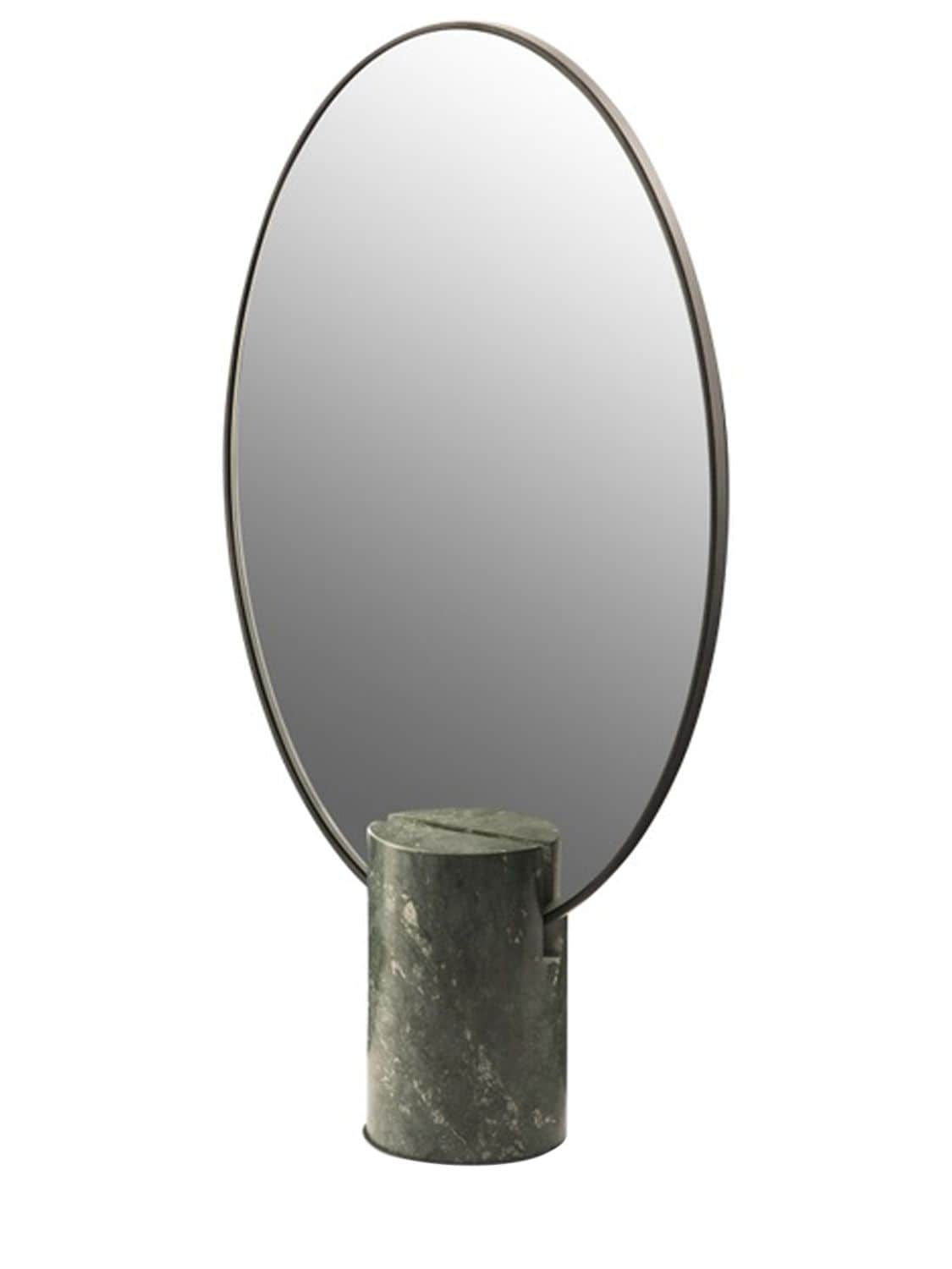 Polspotten Oval Metal & Marble Mirror In Green