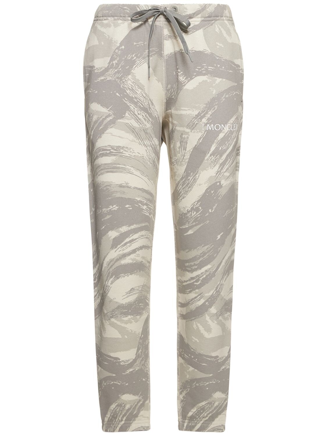 Shop Moncler Genius Printed Cotton Sweatpants In Grey