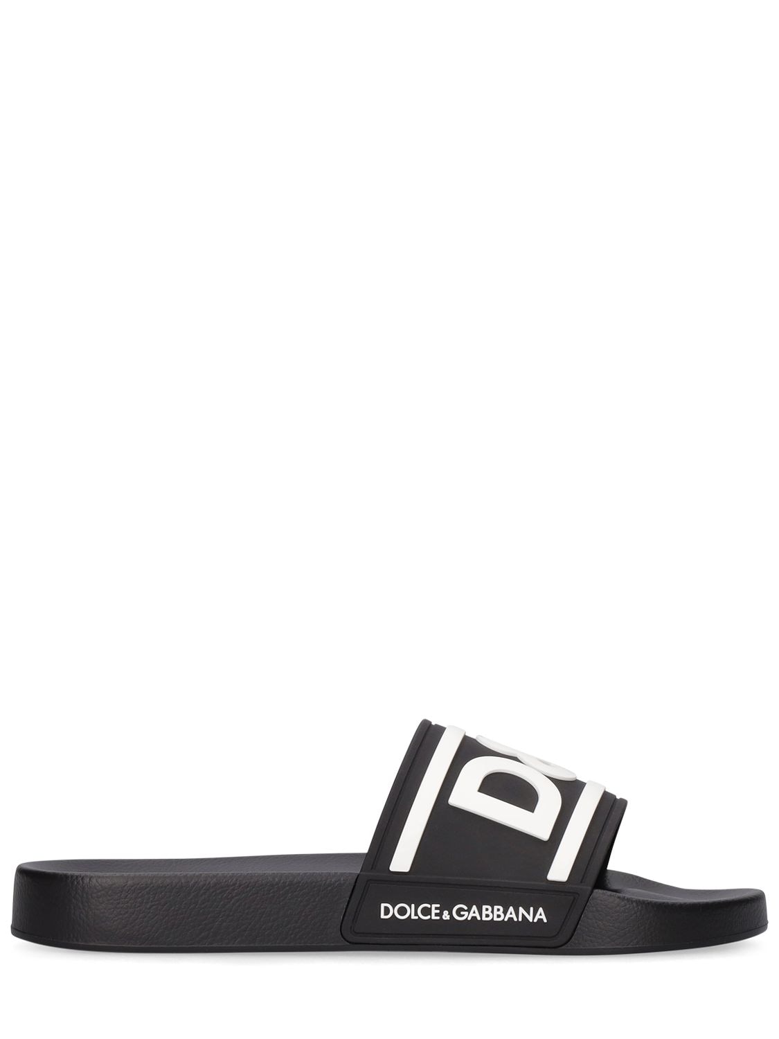 Dolce & Gabbana D&g Rubber Slide Sandals In Black,white