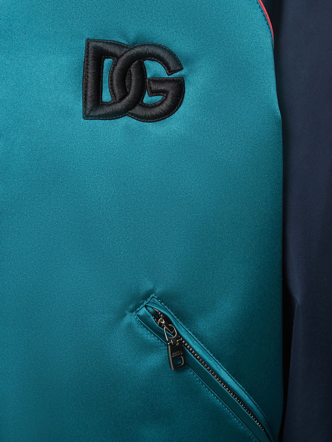Shop Dolce & Gabbana Satin Sports Bomber Jacket In Blue