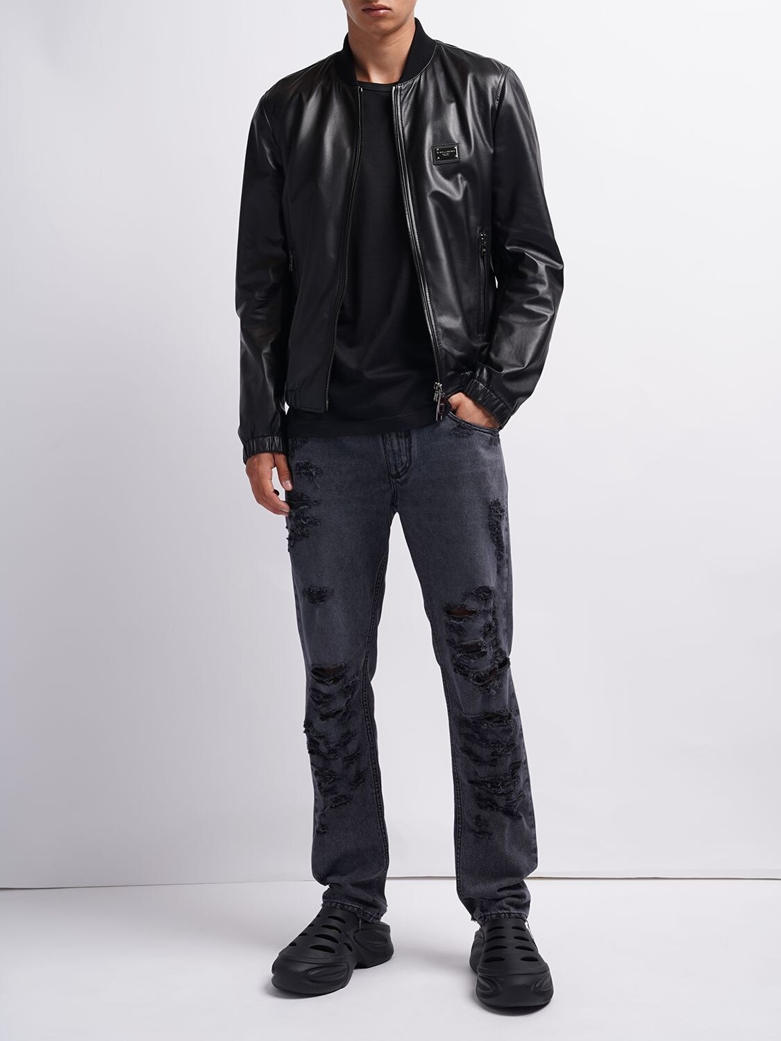 Shop Dolce & Gabbana Essential Leather Jacket In Black