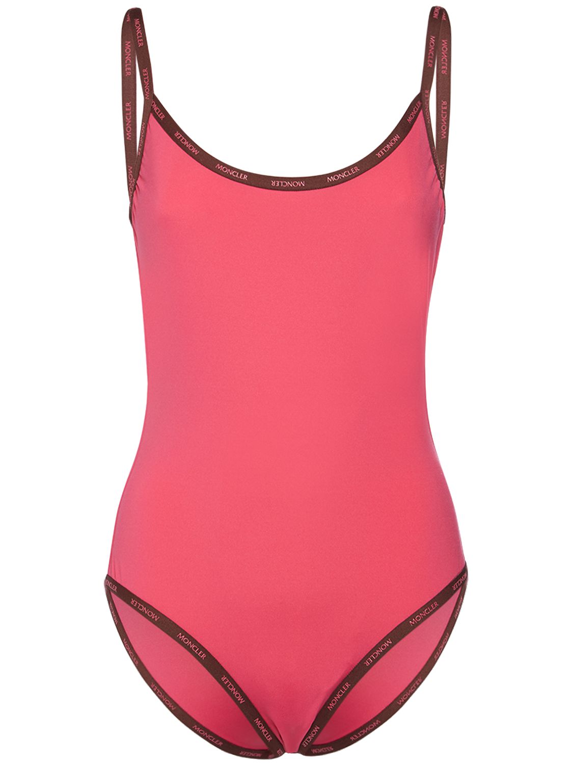 Moncler One-piece Swimsuit With Logo Trim In Fuchsia