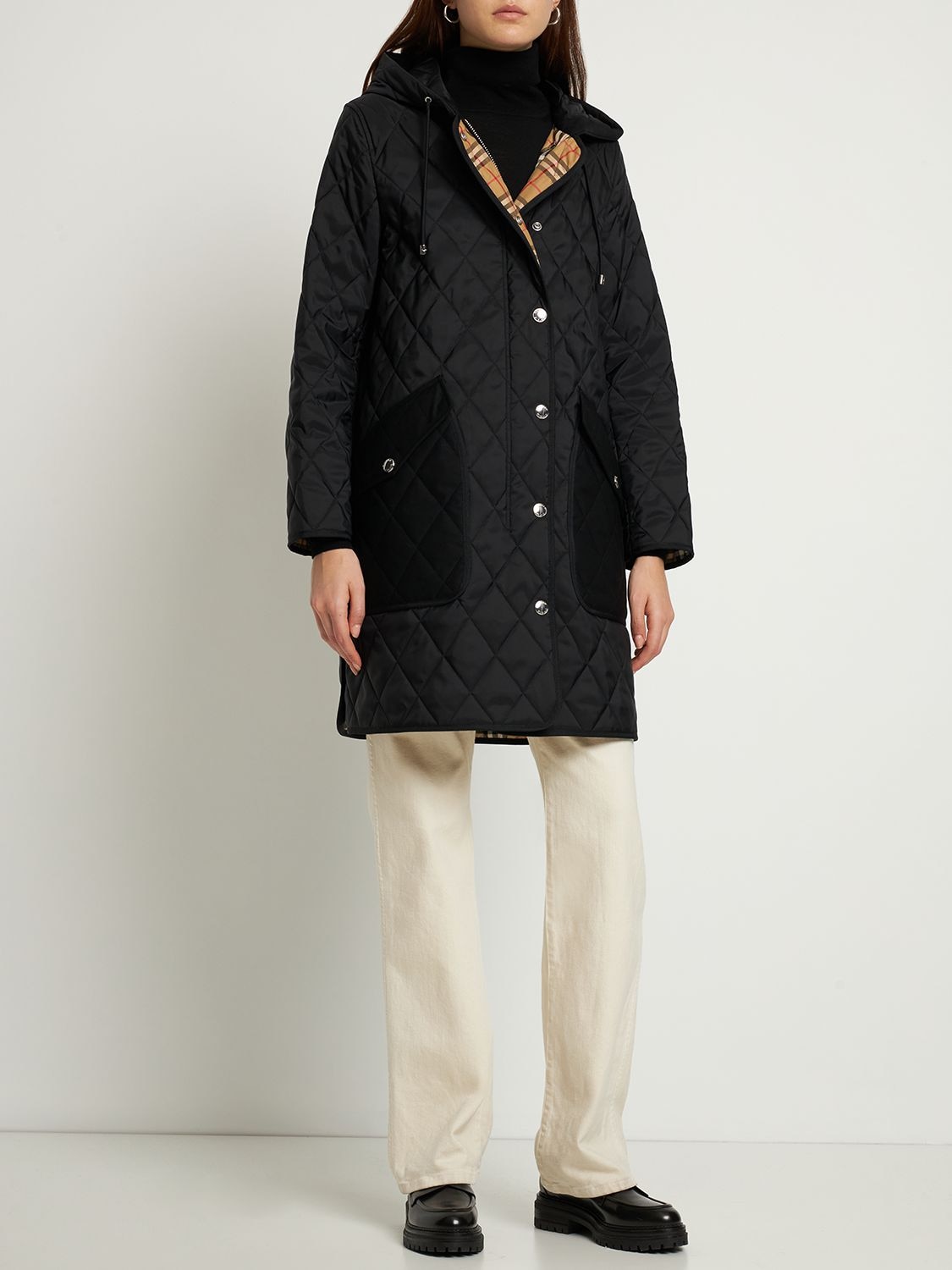 Burberry Roxby Diamond-quilted Mid-length Coat In Black | ModeSens