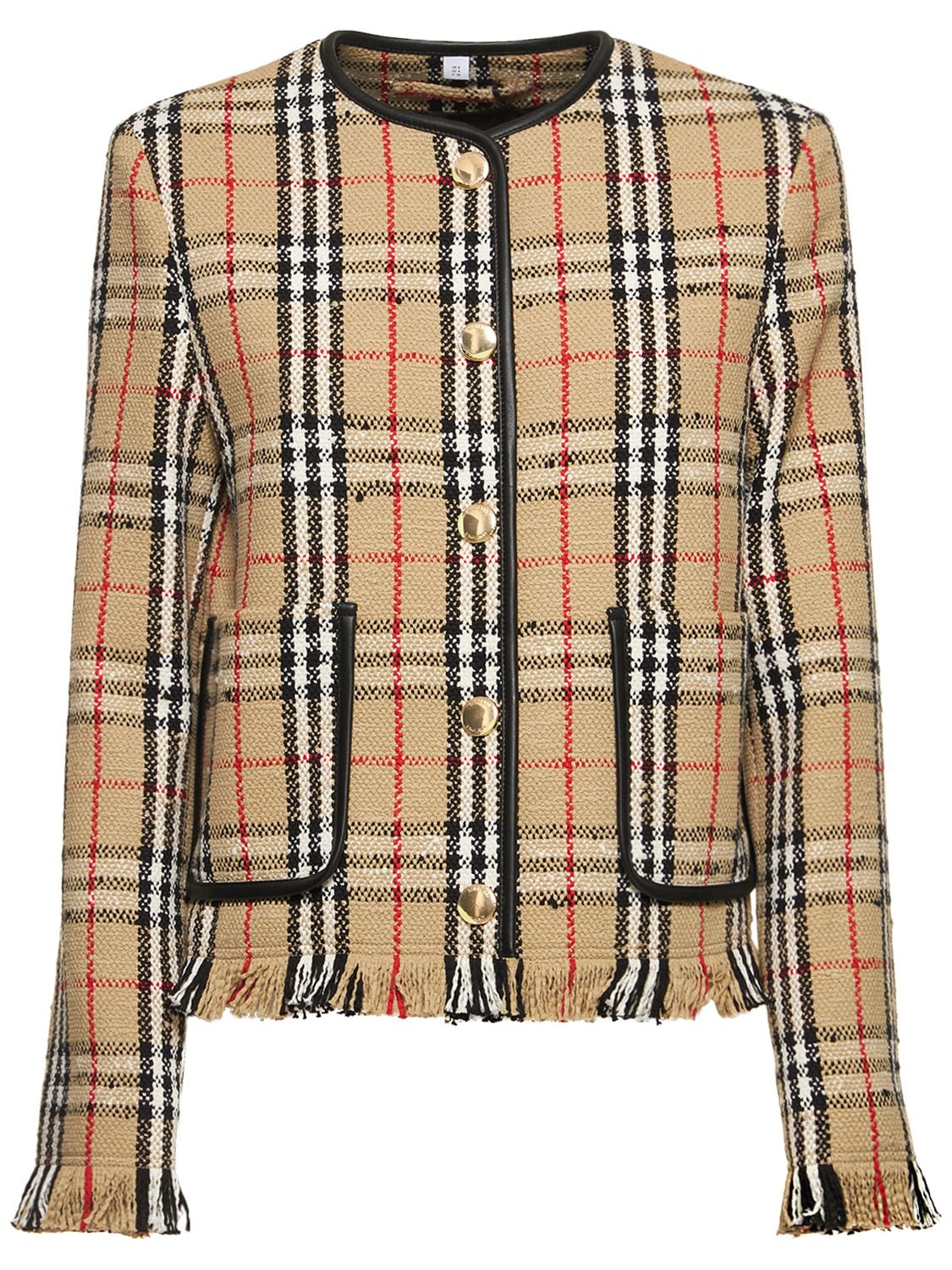 Upney Check Collarless Wool Blend Jacket