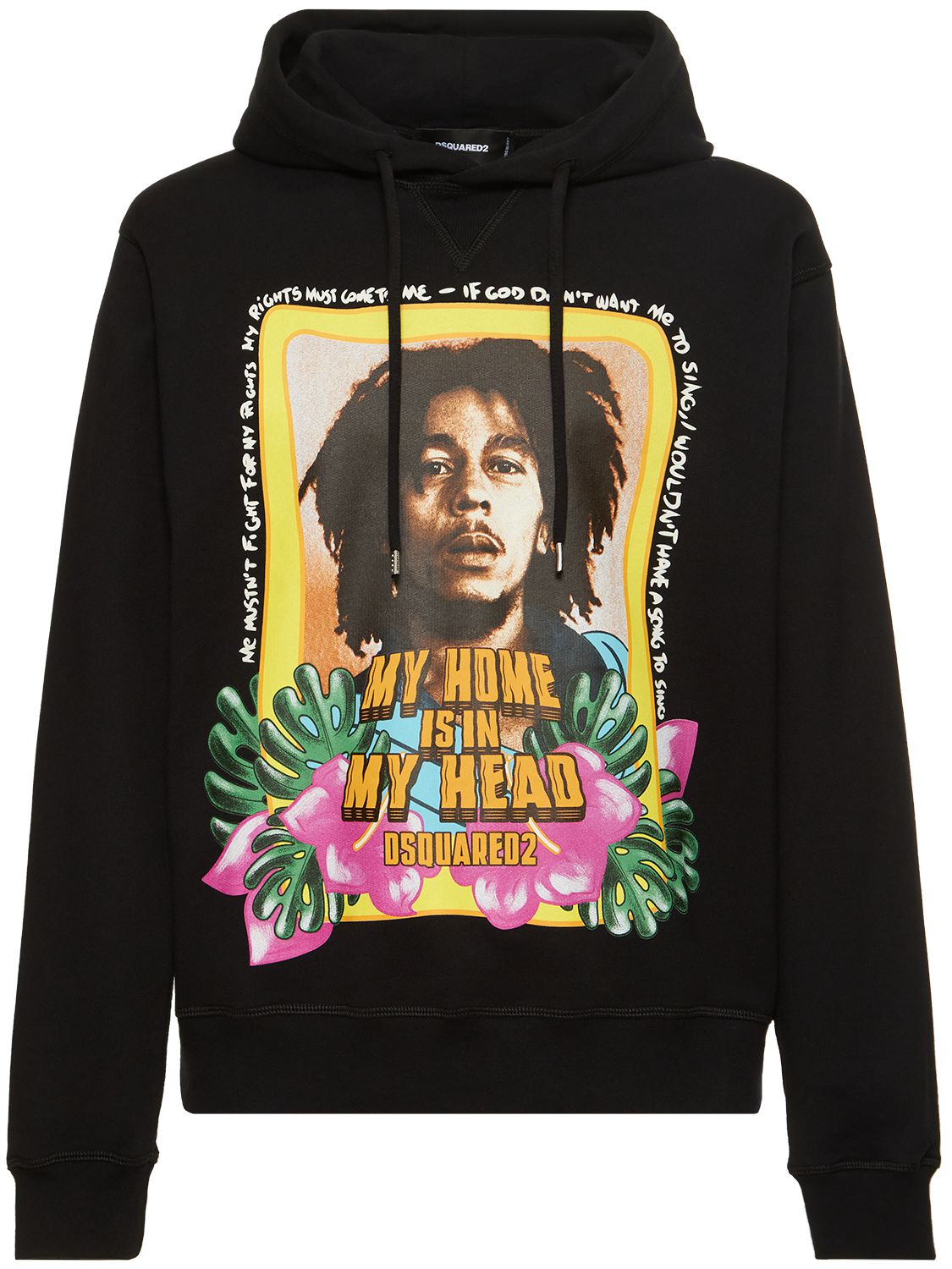Dsquared2 Bob Marley-print Regular-fit Cotton-jersey Hoody In Black