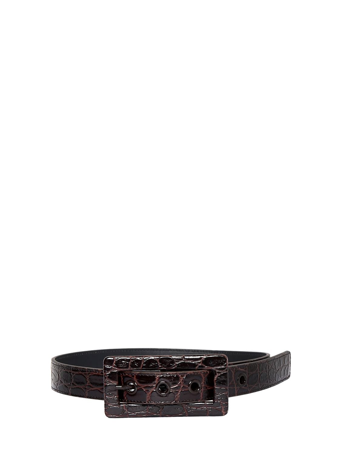 Saint Laurent 25mm Croc Embossed Leather Belt In Brown