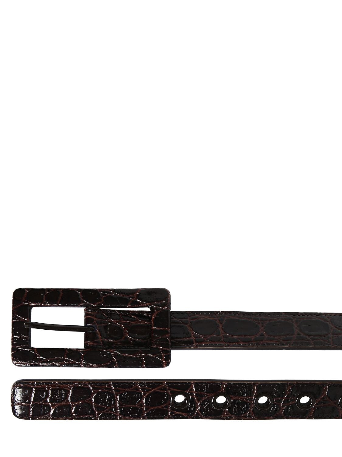 Shop Saint Laurent 25mm Croc Embossed Leather Belt In Brown