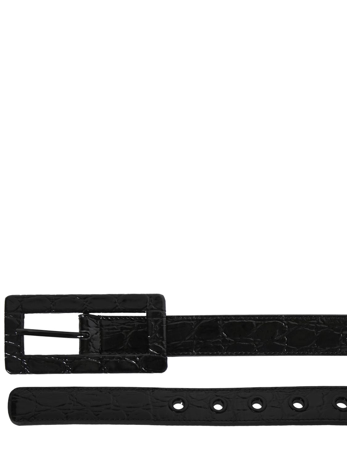 Shop Saint Laurent 25mm Croc Embossed Leather Belt In Black