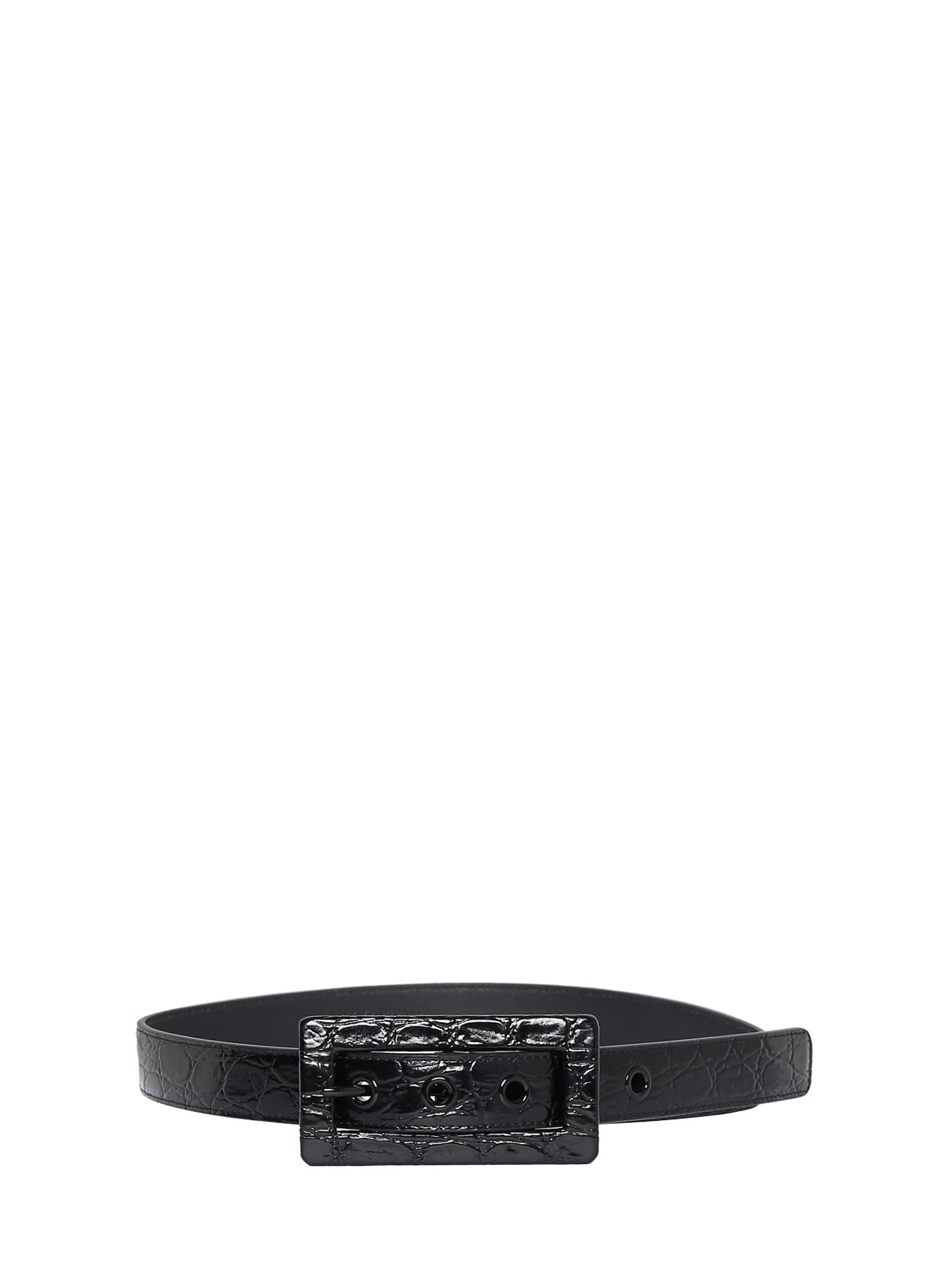 Shop Saint Laurent 25mm Croc Embossed Leather Belt In Black