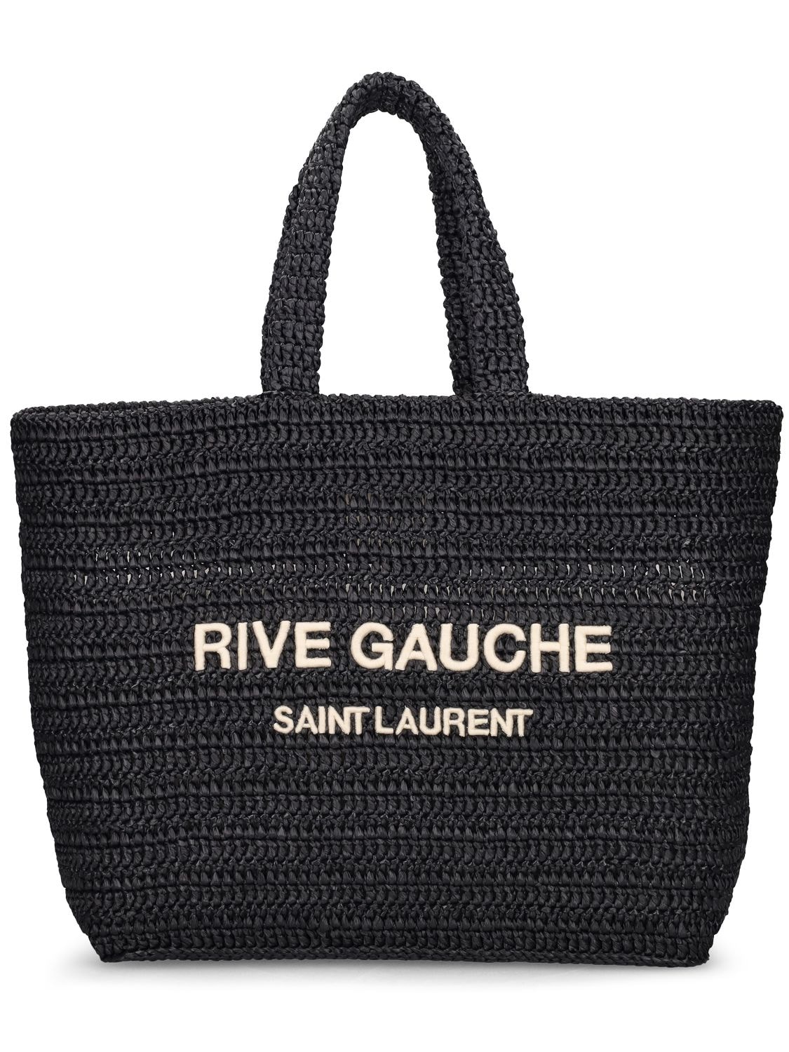Saint Laurent Rive Gauche Faux-raffia Tote Bag In Black
