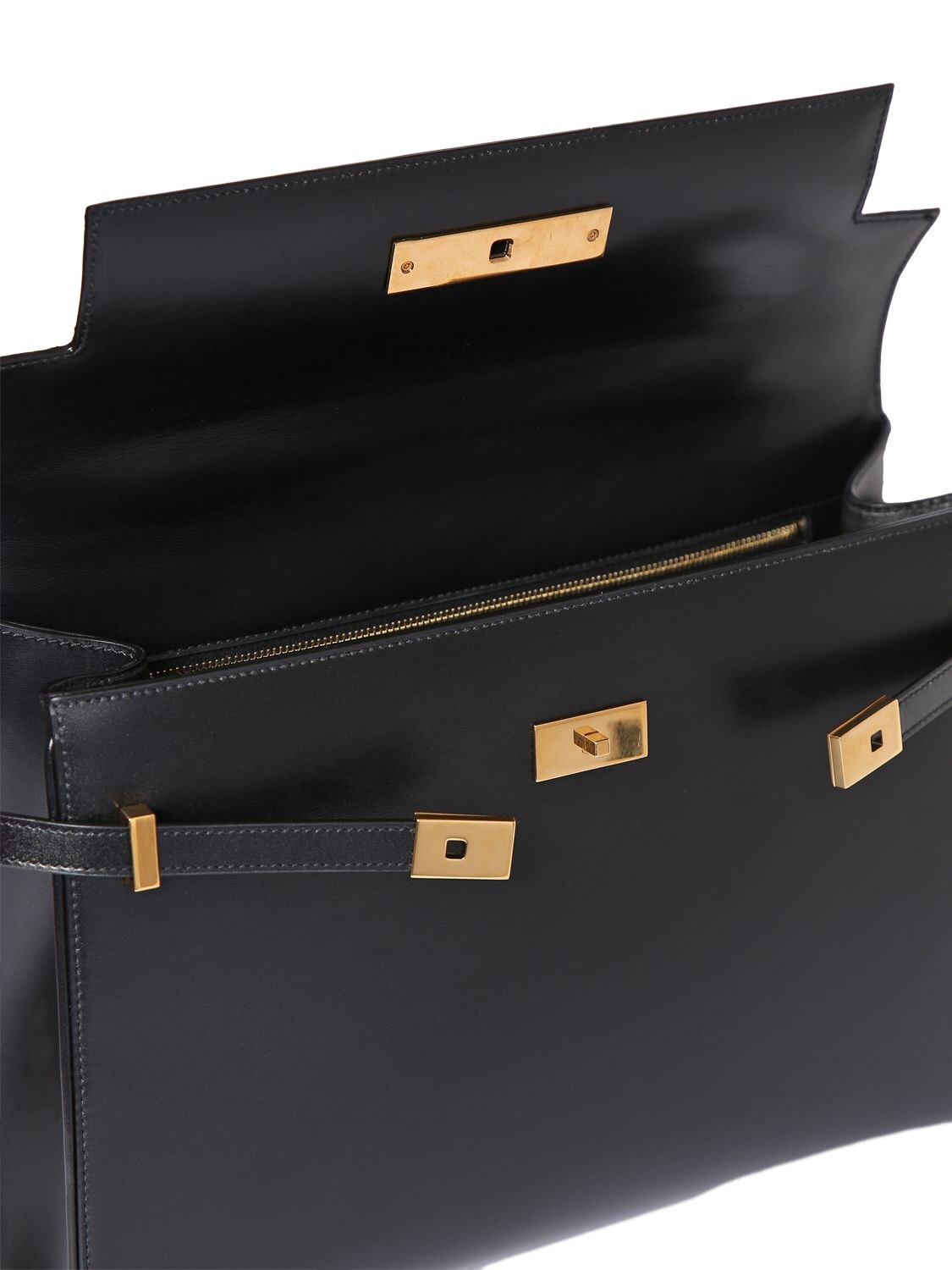 Shop Saint Laurent Manhattan Leather Top Handle Bag In Black