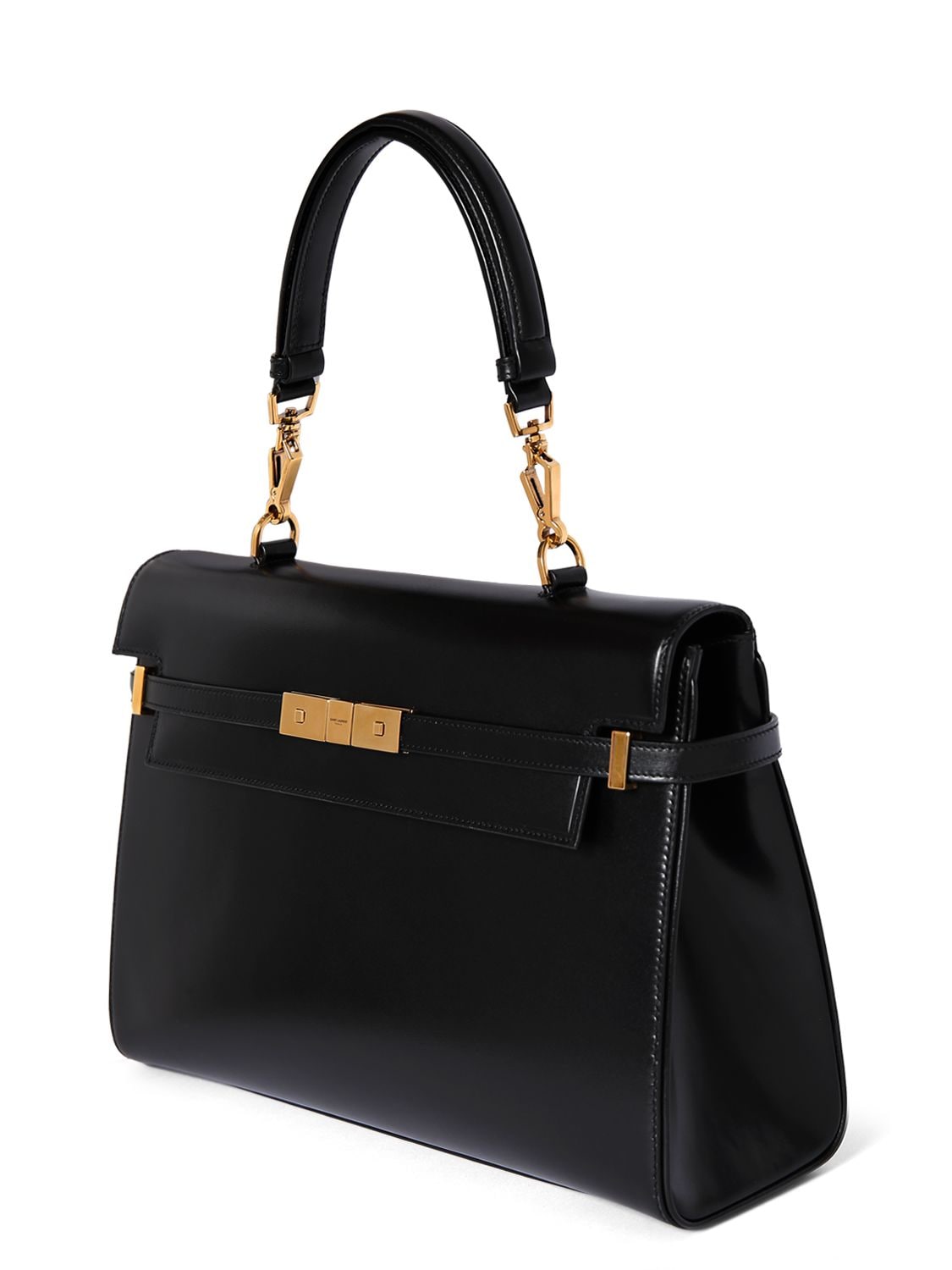 Shop Saint Laurent Manhattan Leather Top Handle Bag In Black