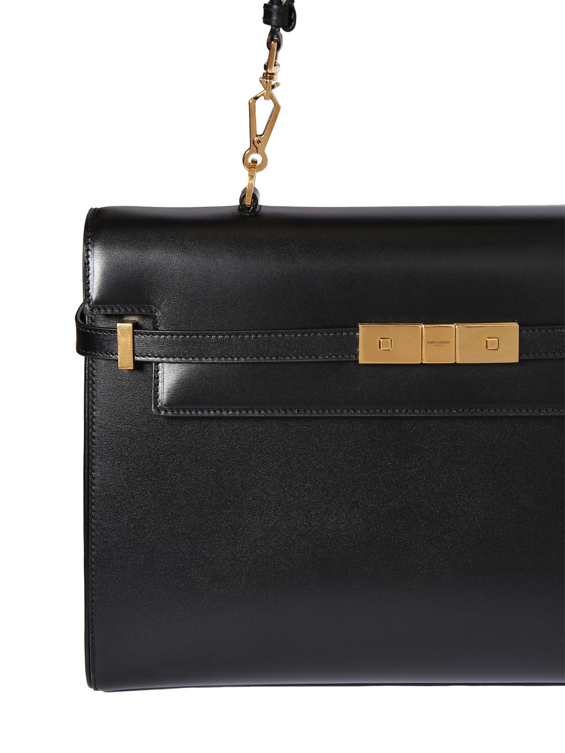 Shop Saint Laurent Manhattan Leather Top Handle Bag In Black