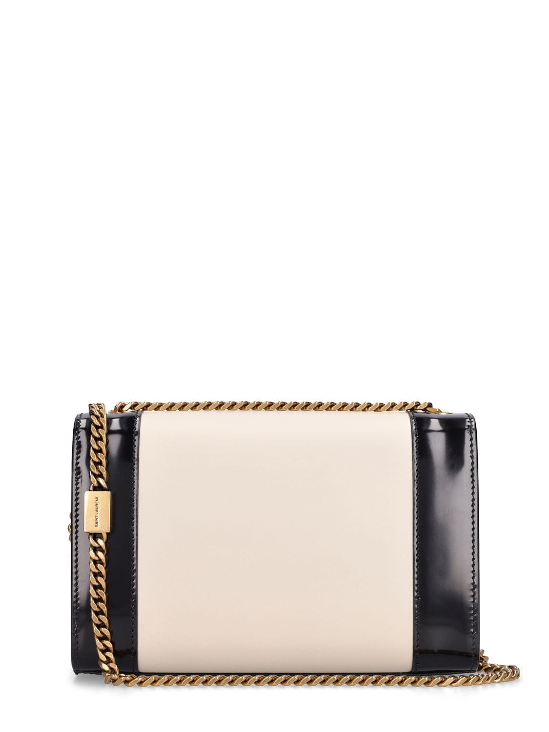 Shop Saint Laurent Small Kate Brushed Leather Chain Bag In Off White,black