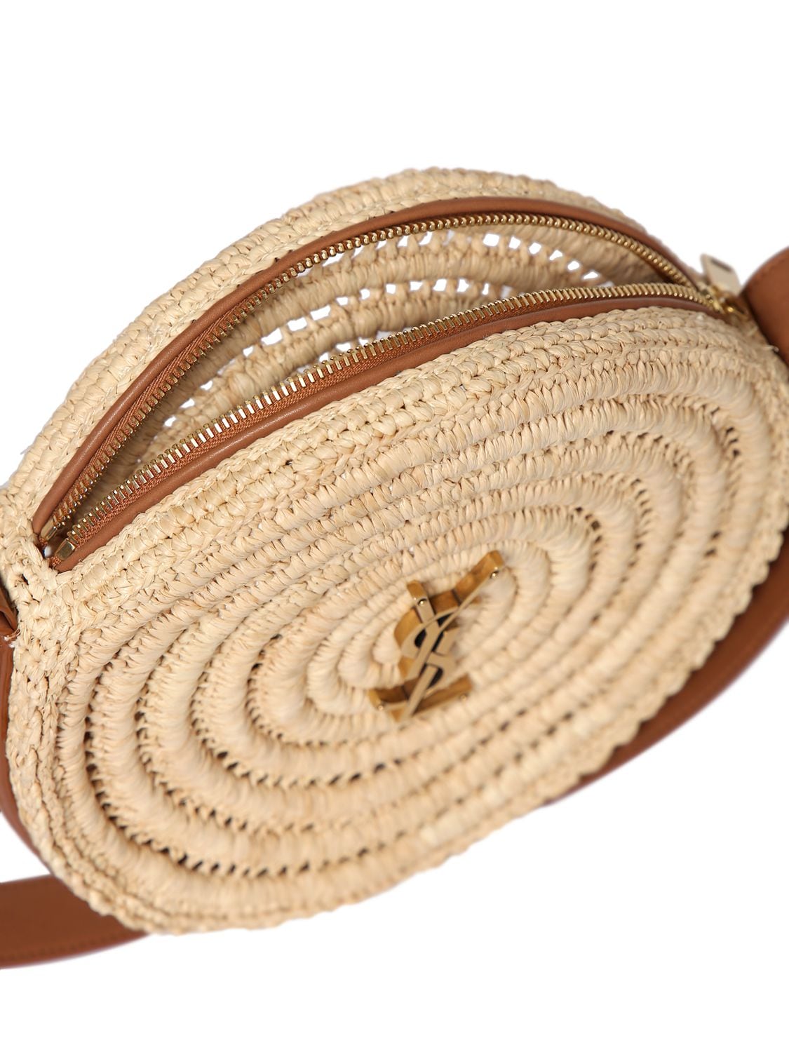 Shop Saint Laurent Round Raffia Shoulder Bag In Naturel