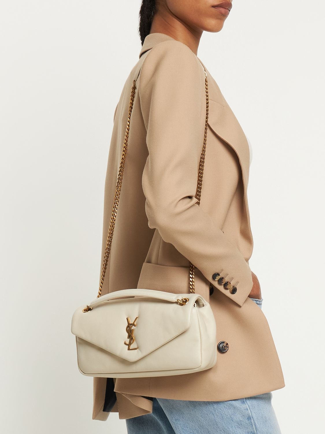 Calypso Leather Shoulder Bag in White - Saint Laurent