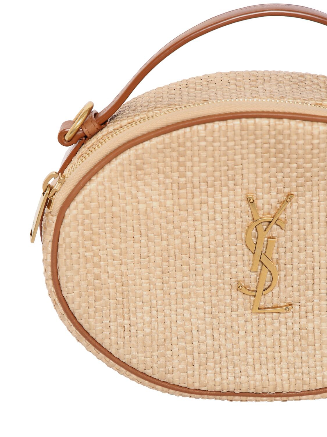 Shop Saint Laurent Cassandre Raffia Camera Bag In Golden Ecru