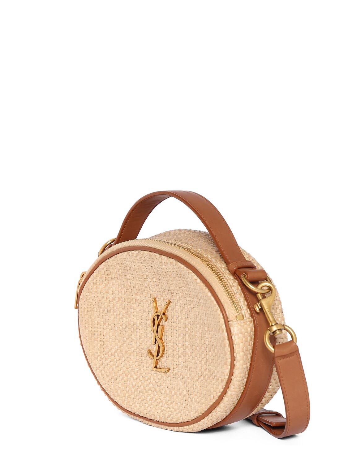 YVES SAINT LAURENT Lou Camera Raffia Canvas Crossbody Bag Brown