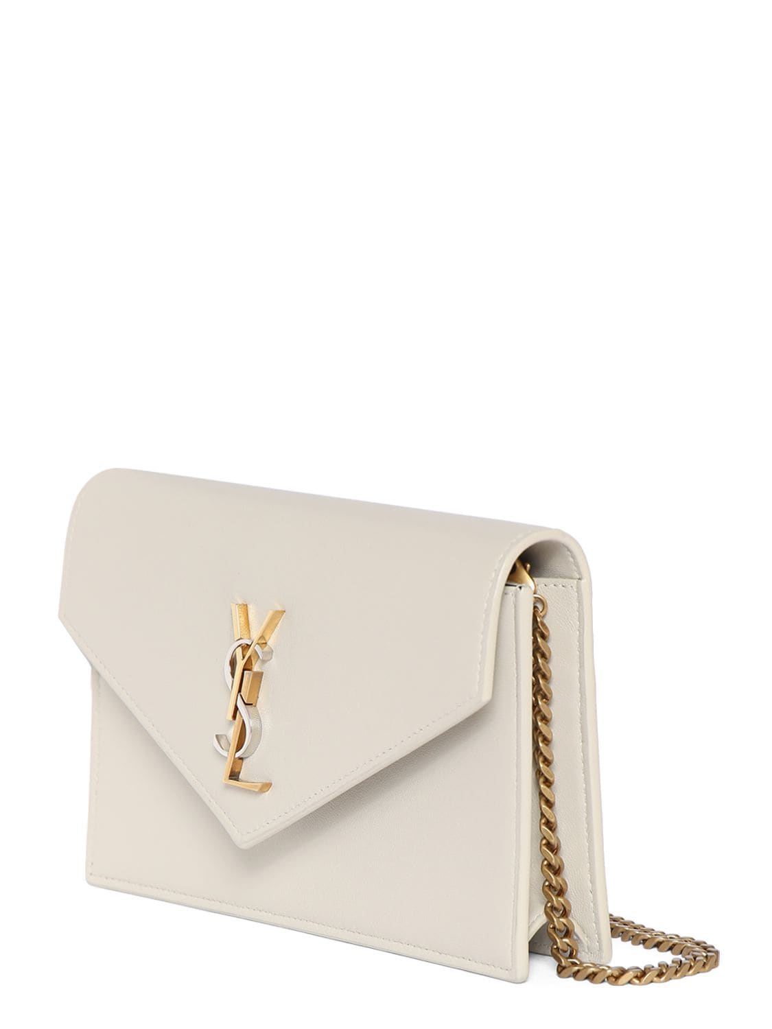 Saint Laurent Cassandre Leather Envelope Chain Wallet In Blanc Vintage ...