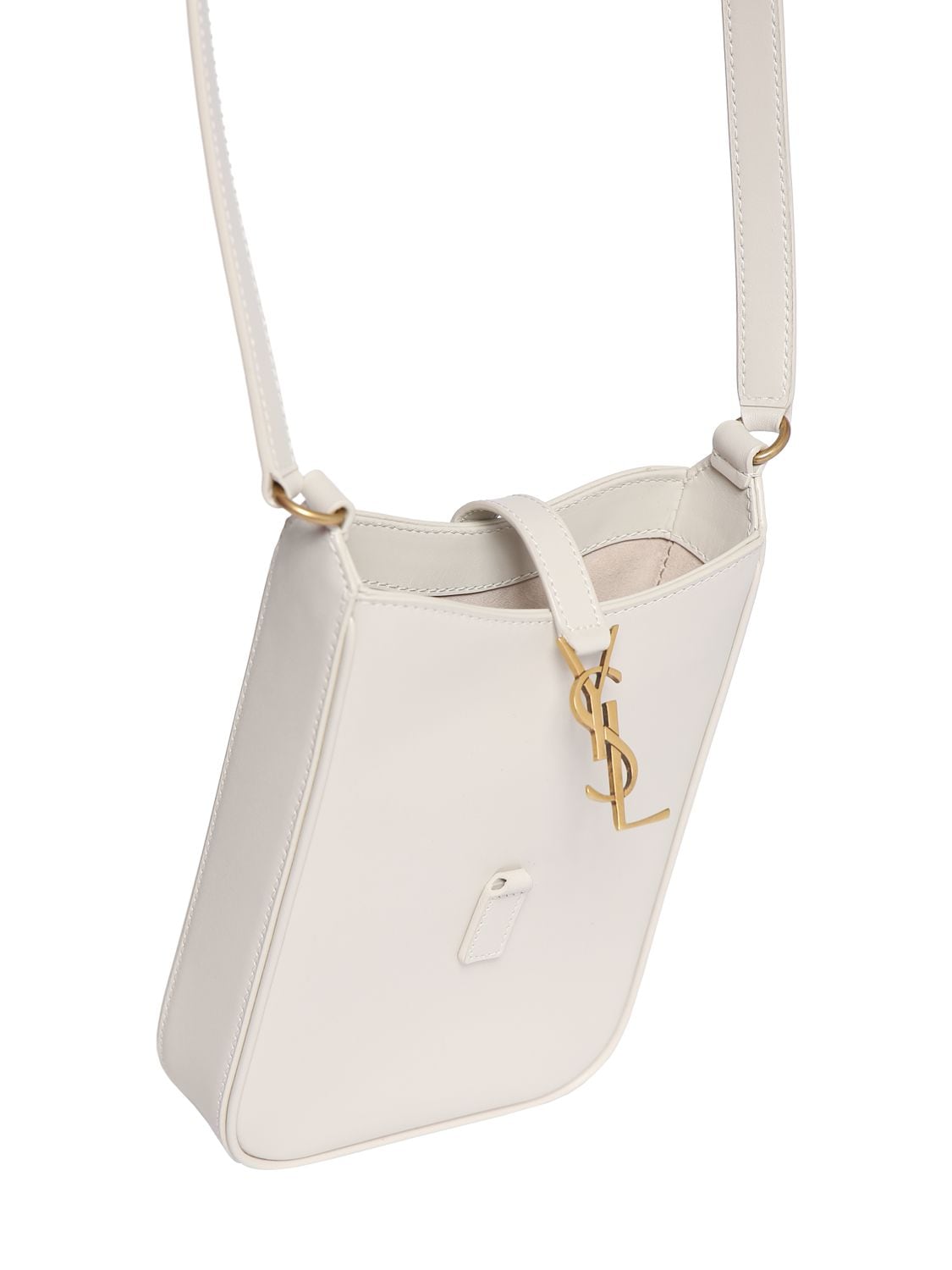 Shop Saint Laurent Mini Le 5 À 7 Leather Shoulder Bag In Blanc Vintage