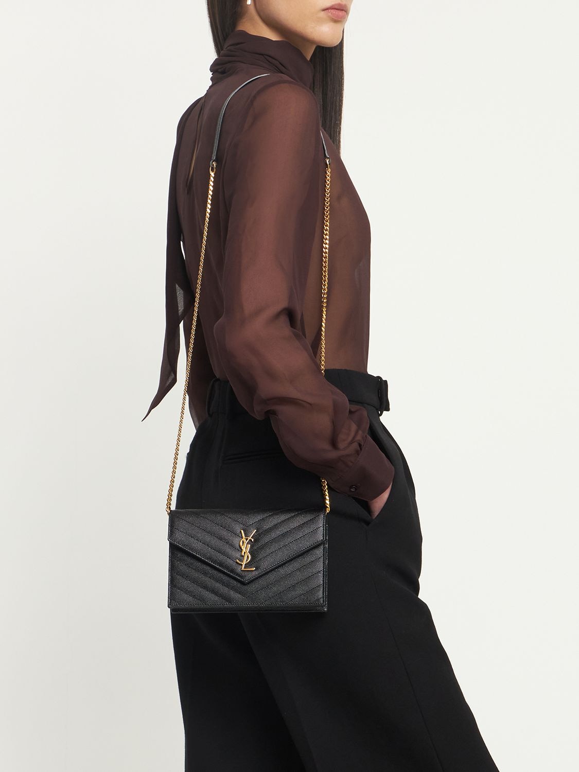 Cassandre Matelasse Leather Wallet On Chain in Black - Saint Laurent
