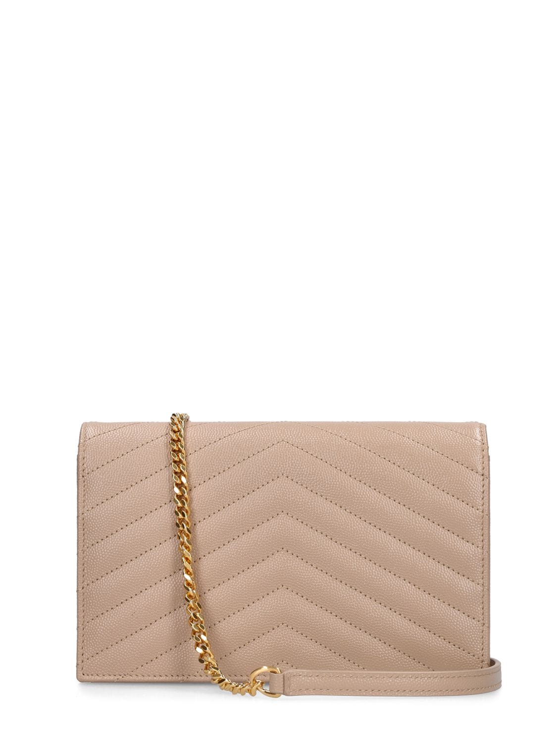 Shop Saint Laurent Cassandre Matelasse Leather Chain Wallet In Dark Beige