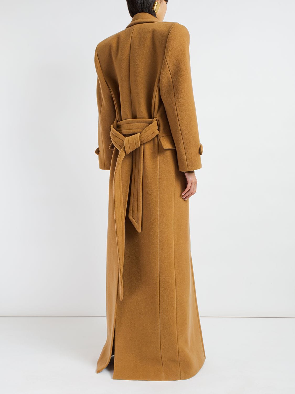 Shop Saint Laurent Oversized Wool Blend Long Coat In Tanin